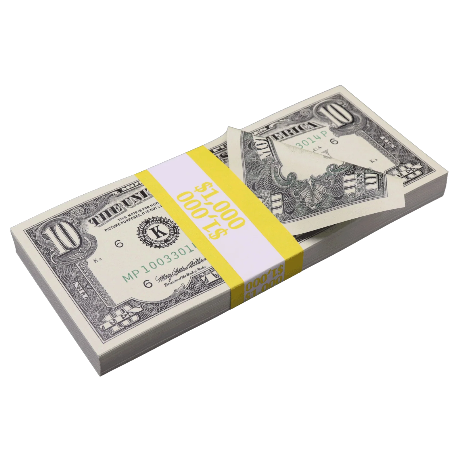 Money Prop - 1990 Series $10 Bills Crisp $1,000 Full Print Stack - Image 2