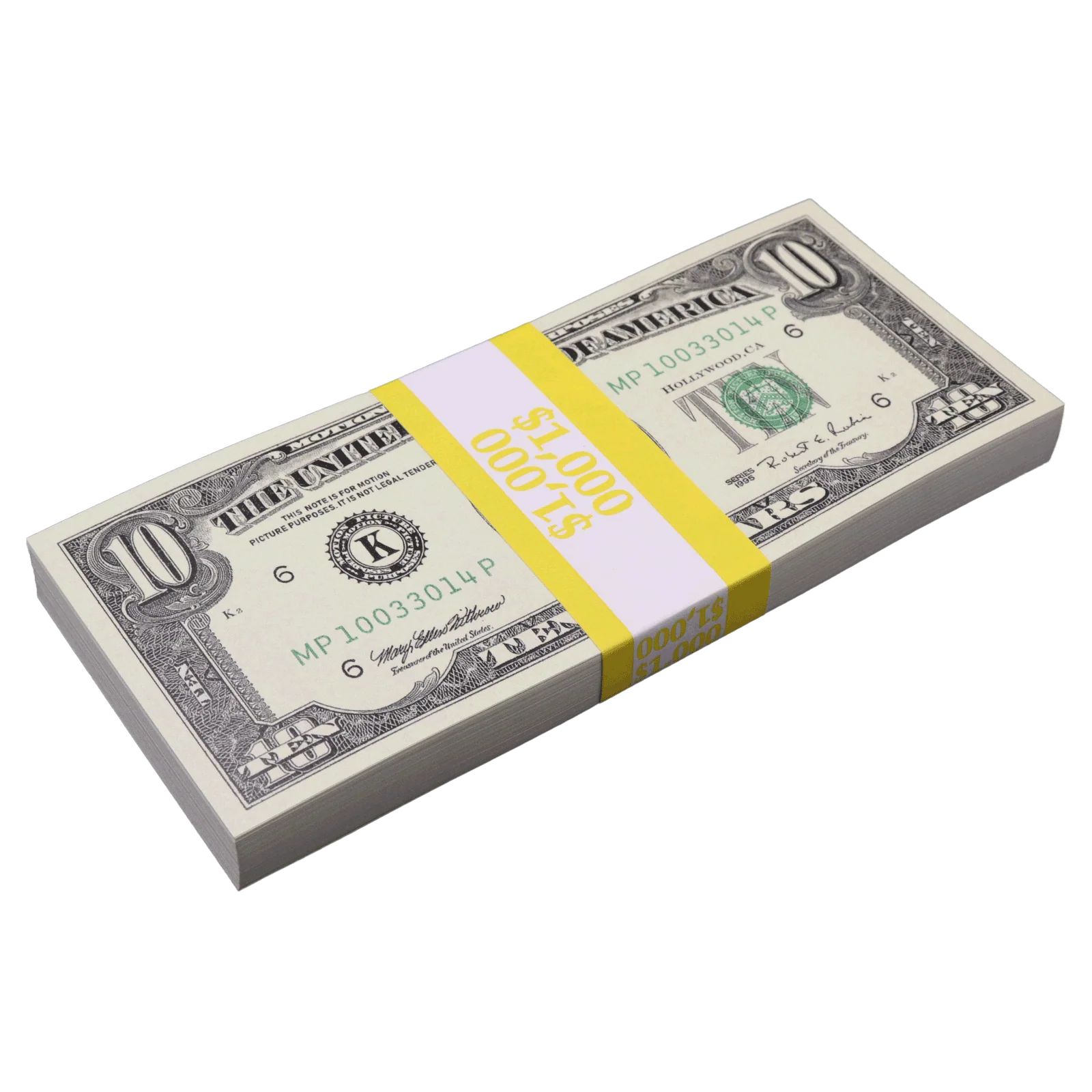 Money Prop - 1990 Series $10 Bills Crisp $1,000 Full Print Stack - Image 5