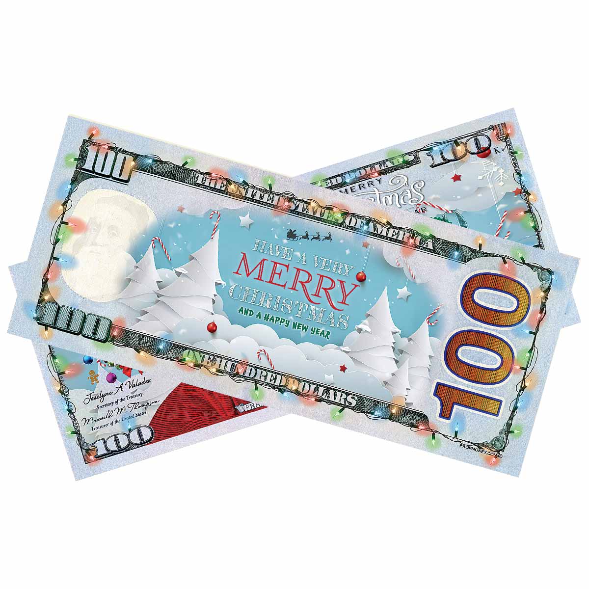 Money Prop - $100 Holiday Christmas New Year Bills - Image 2