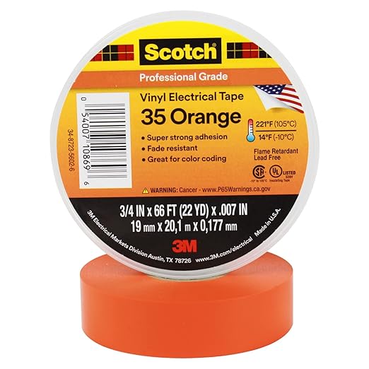 3M Scotch Vinyl Electrical Tape .75" x 66 Feet (Black, Blue, Green, Orange, Red, White, Yellow) - Image 3