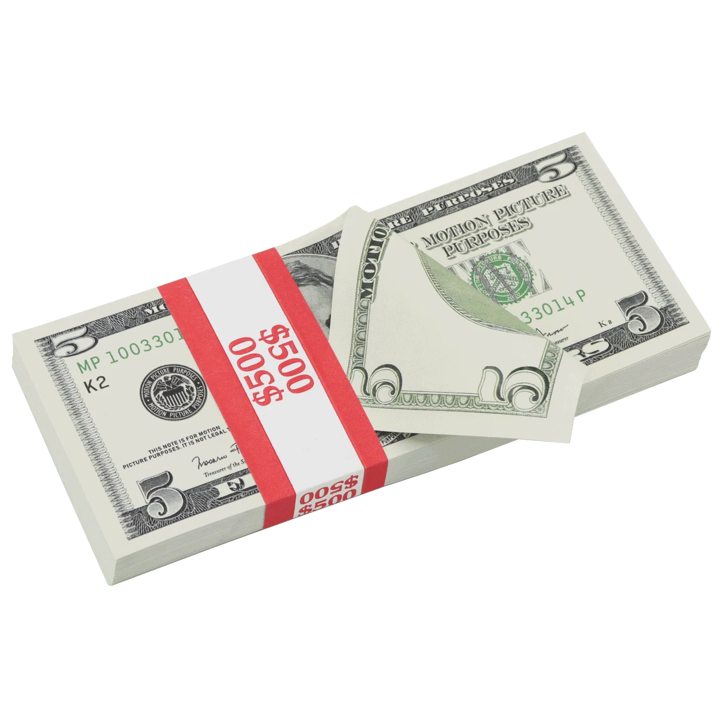 Money Prop - 2000 Series $5 Full Print $500 Stack - Image 2