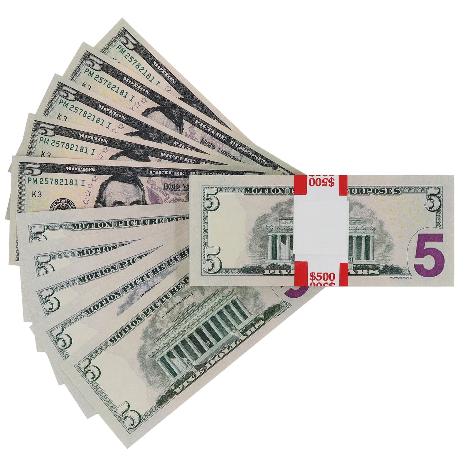Money Prop - New Series $5 Full Print $500 Stack - Image 4