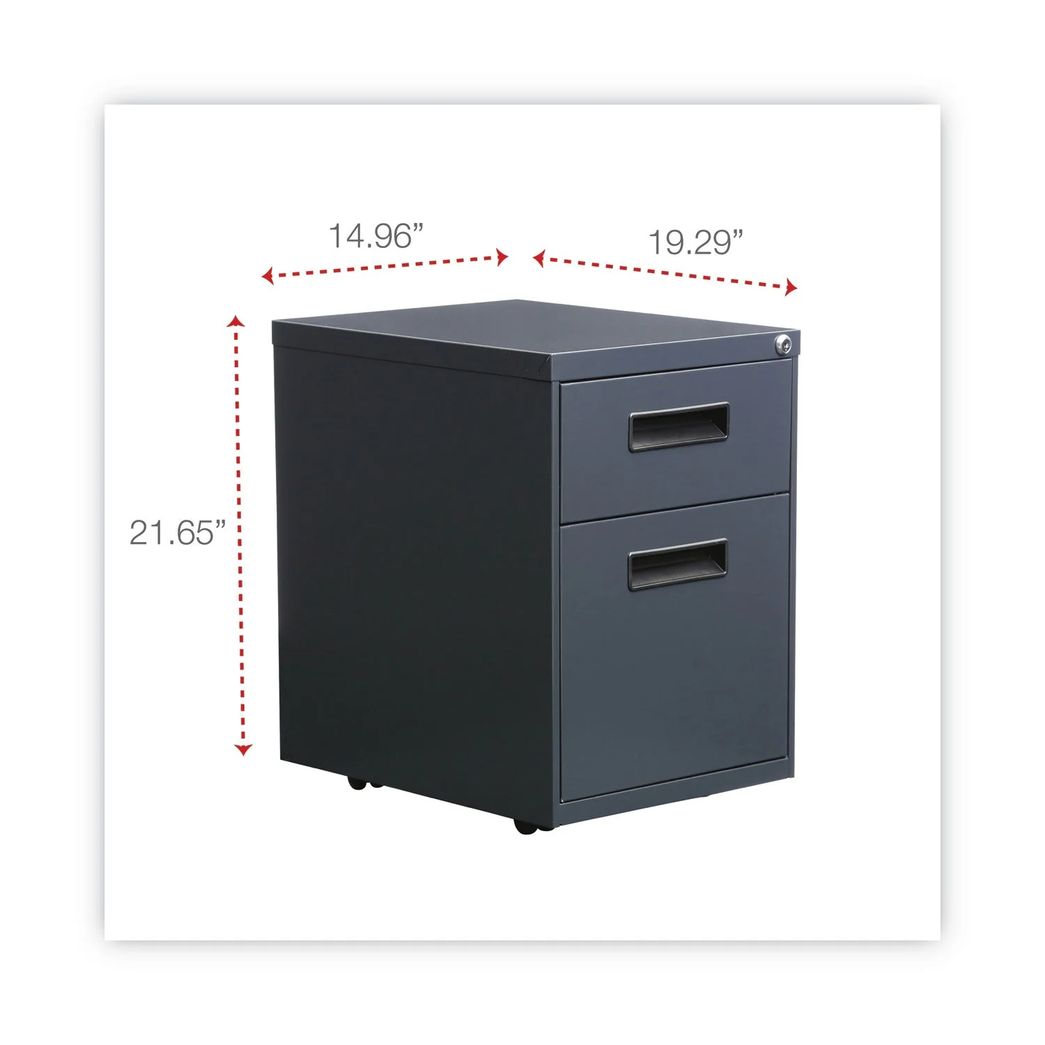 Alera File Pedestal, Left or Right, 2-Drawers: Box/File, Legal/Letter, Charcoal, 14.96" x 19.29" x 21.65" - Image 3