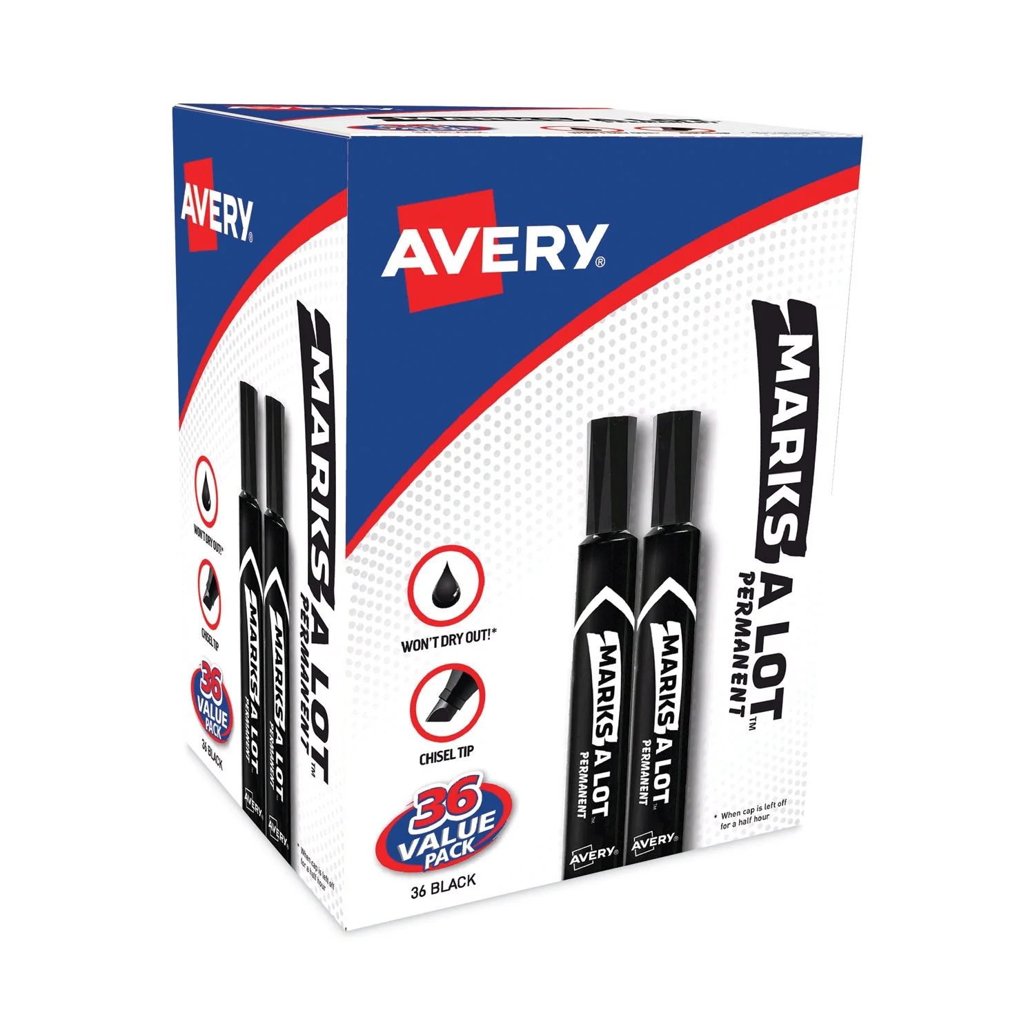 Avery MARKS A LOT Large Desk-Style Permanent Marker Value Pack, Broad Chisel Tip, Black, 36/Pack (98206) - Image 2