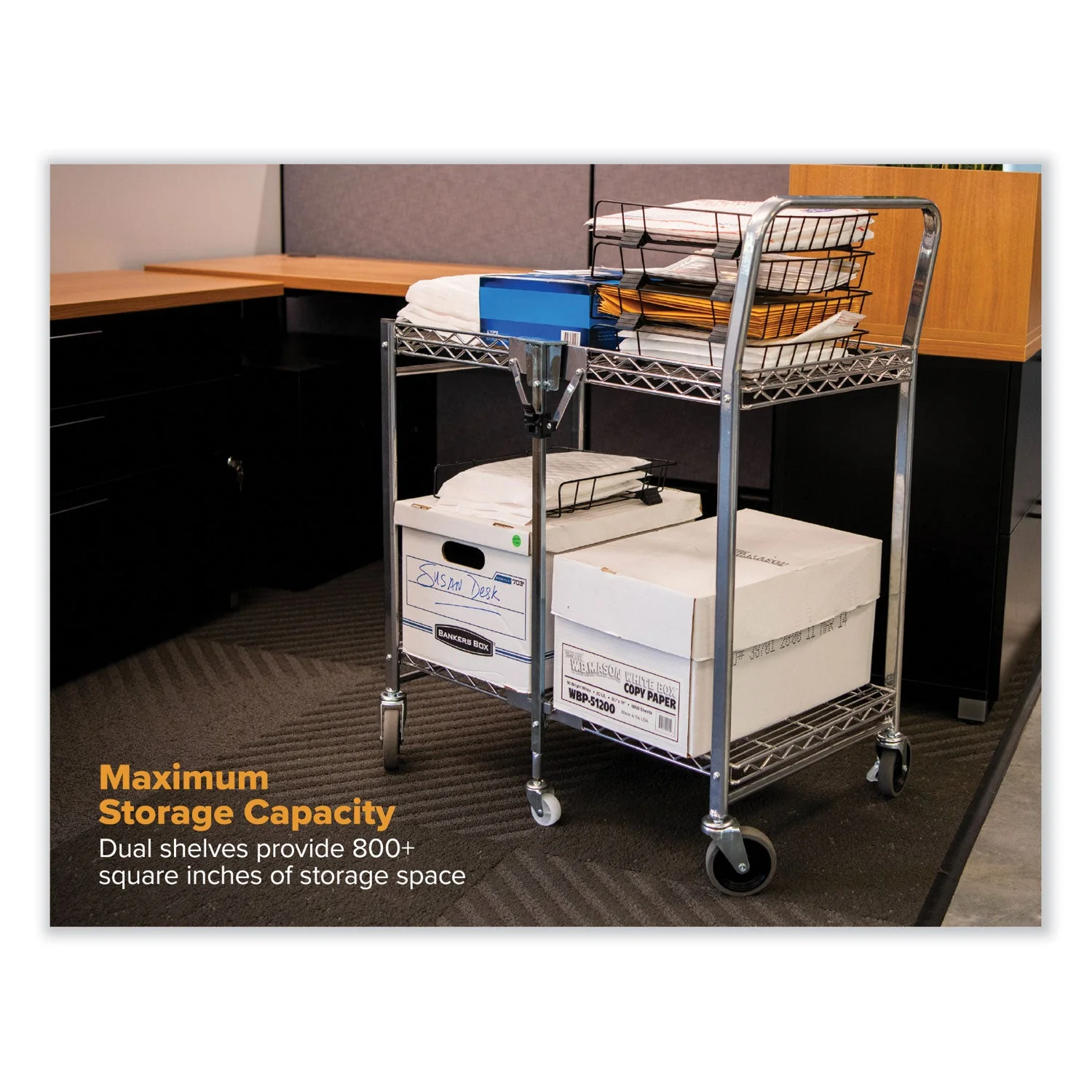 Bostitch® Stowaway™ Folding Carts, Metal, 2 Shelves, 250 lb Capacity, 35" x 37.25" x 22", Chrome - Image 3