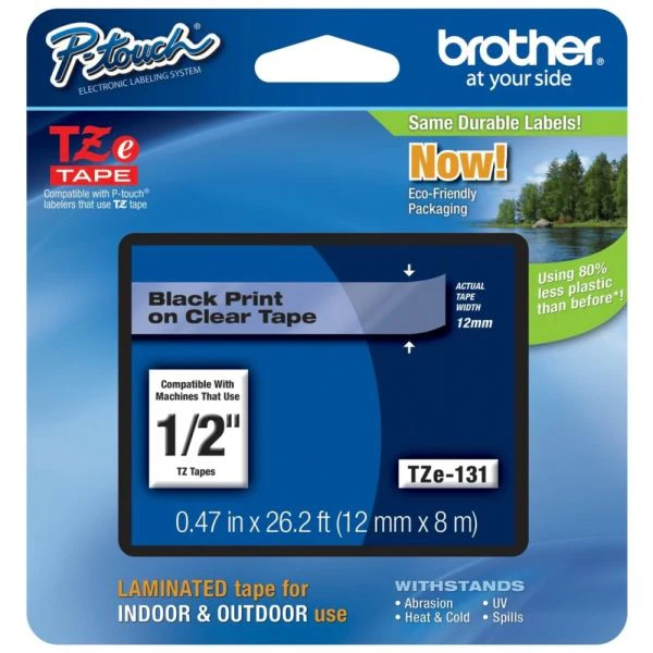 Brother TZe131 Laminated Label Tape for 12mm P-Touch Labelers (Black on Clear, 0.5" x 26.2') - Image 2