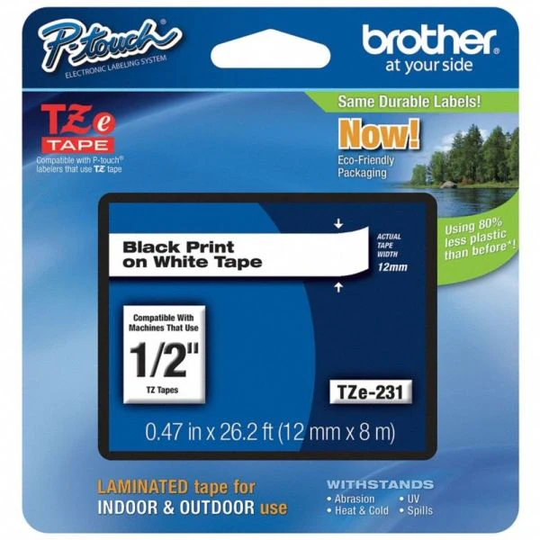 Brother TZe231 Laminated Label Tape for 12mm P-Touch Labelers (Black on White, 0.5" x 26.2') - Image 2