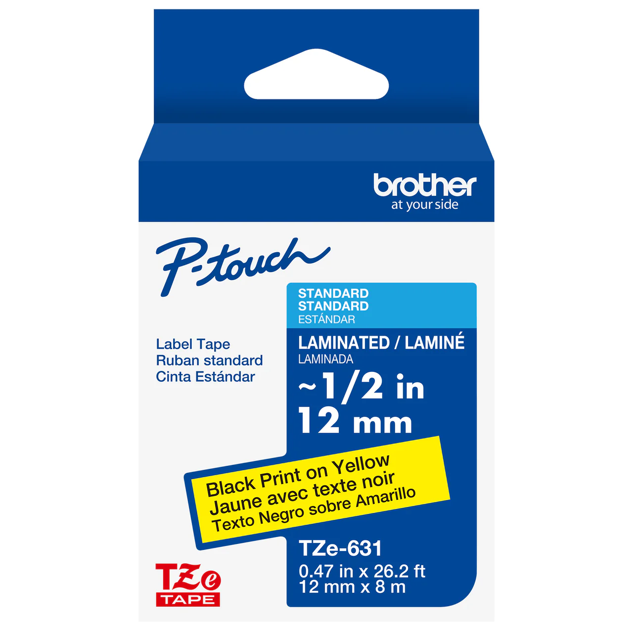 Brother TZe631 Laminated Label Tape for 12mm P-Touch Labelers (Black on Yellow, 0.5" x 26.2') - Image 2