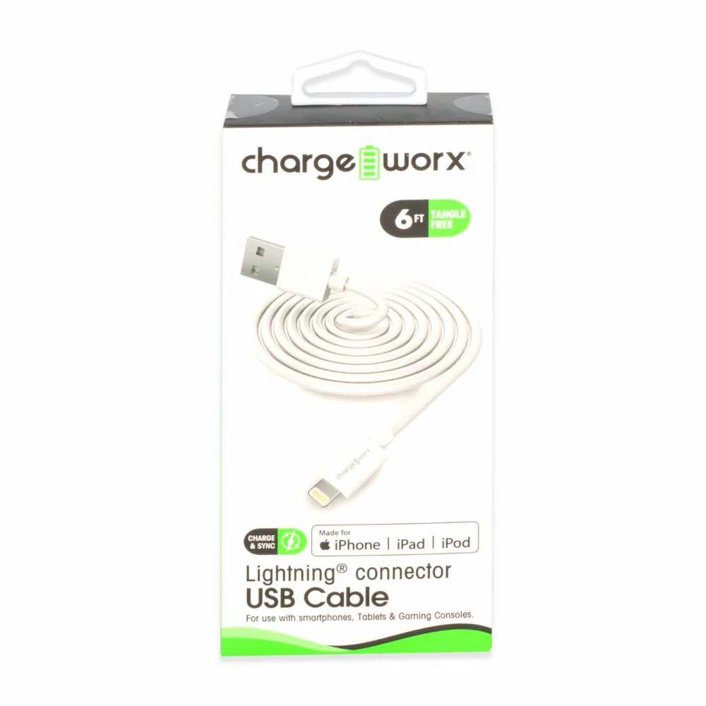 ChargeWorx CX4602WH Lightning Charge and Sync Cable 6' (White) - Image 3