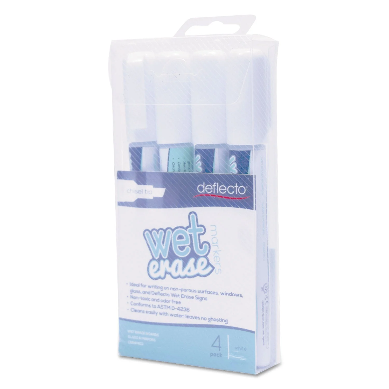 deflecto Wet Erase Markers, Medium Chisel Tip, White, 4/Pack - Image 10