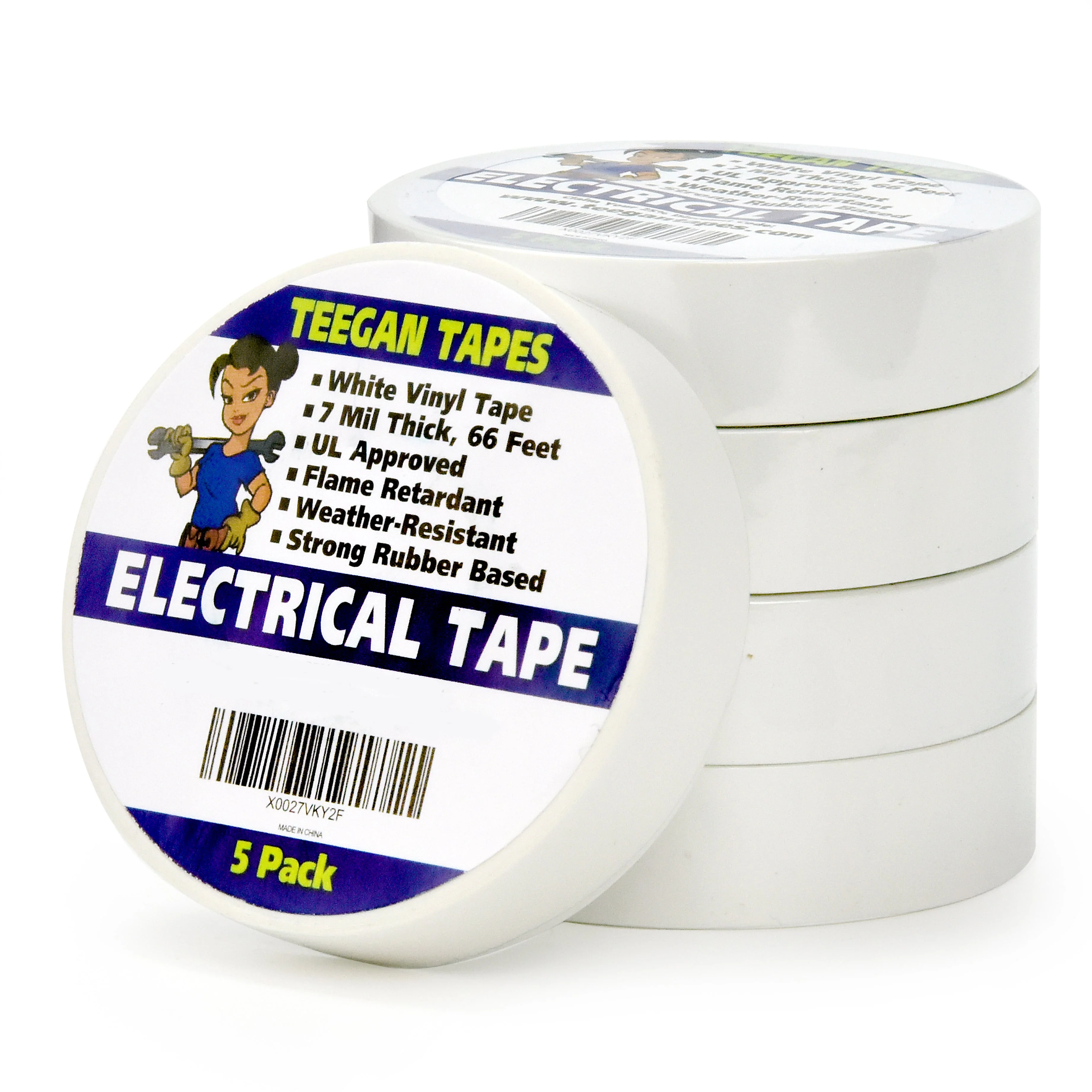 Teegan Tapes 5-Pack Vinyl Electrical Tape 3/4" X 66 Feet (White) - Image 2