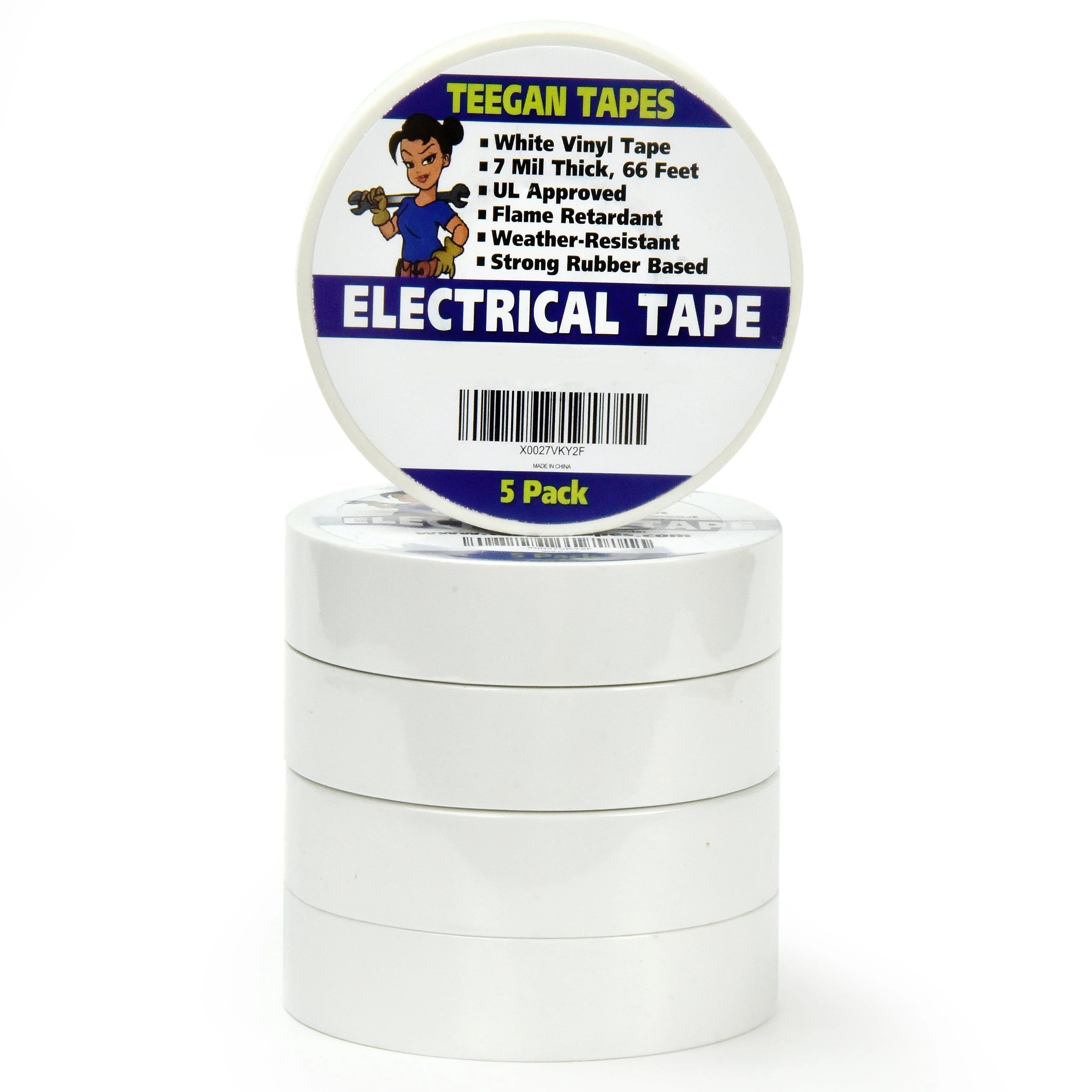 Teegan Tapes 5-Pack Vinyl Electrical Tape 3/4" X 66 Feet (White) - Image 3
