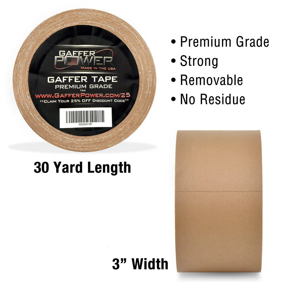 Gaffer Power 3" Gaff Tape 3 Inch x 30 Yards (Tan) - Image 6
