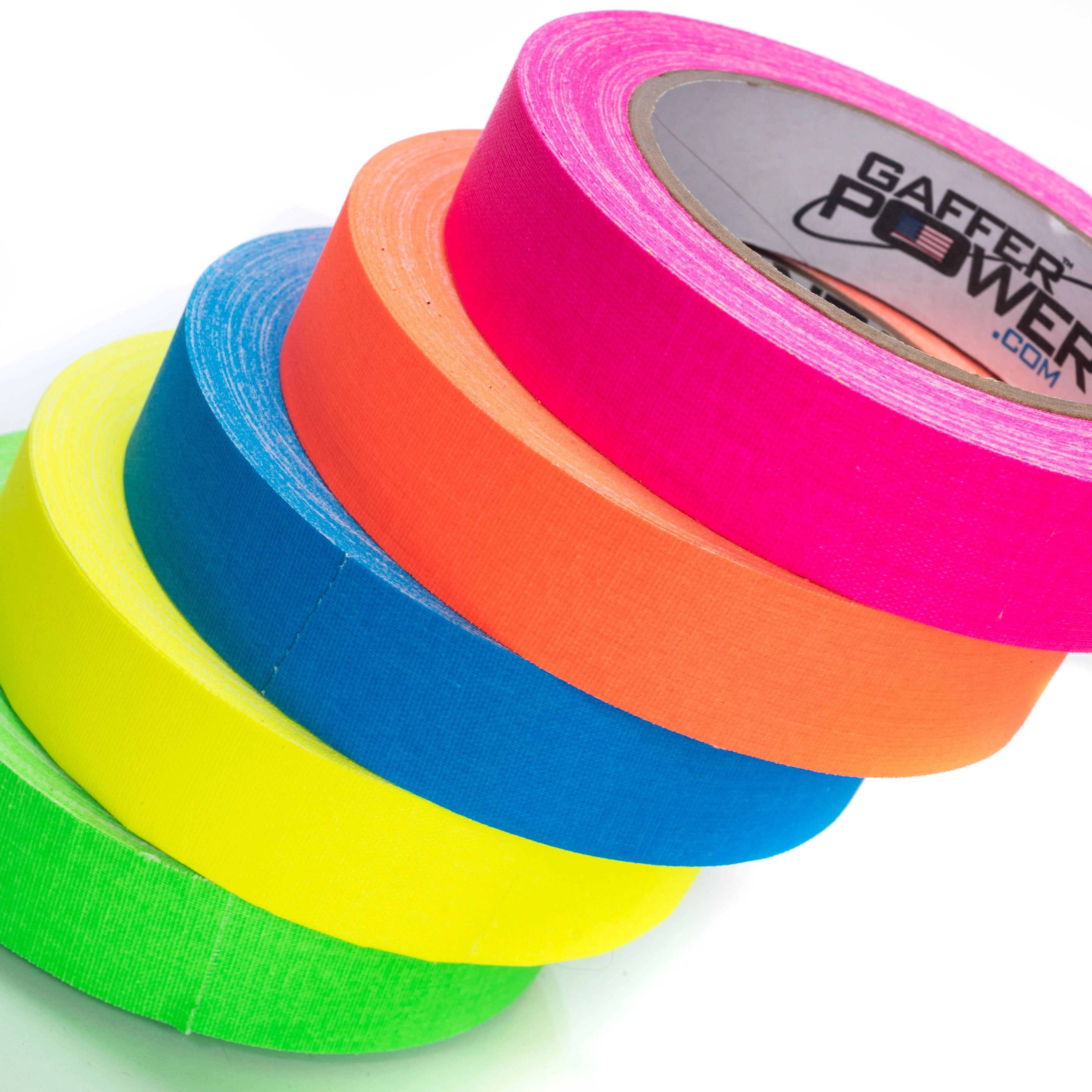 Gaffer Power 1" Gaff Tape 5-Pack 1 Inch x 20 Yards (Fluorescent Green, Pink, Yellow, Orange, Blue) - Image 3