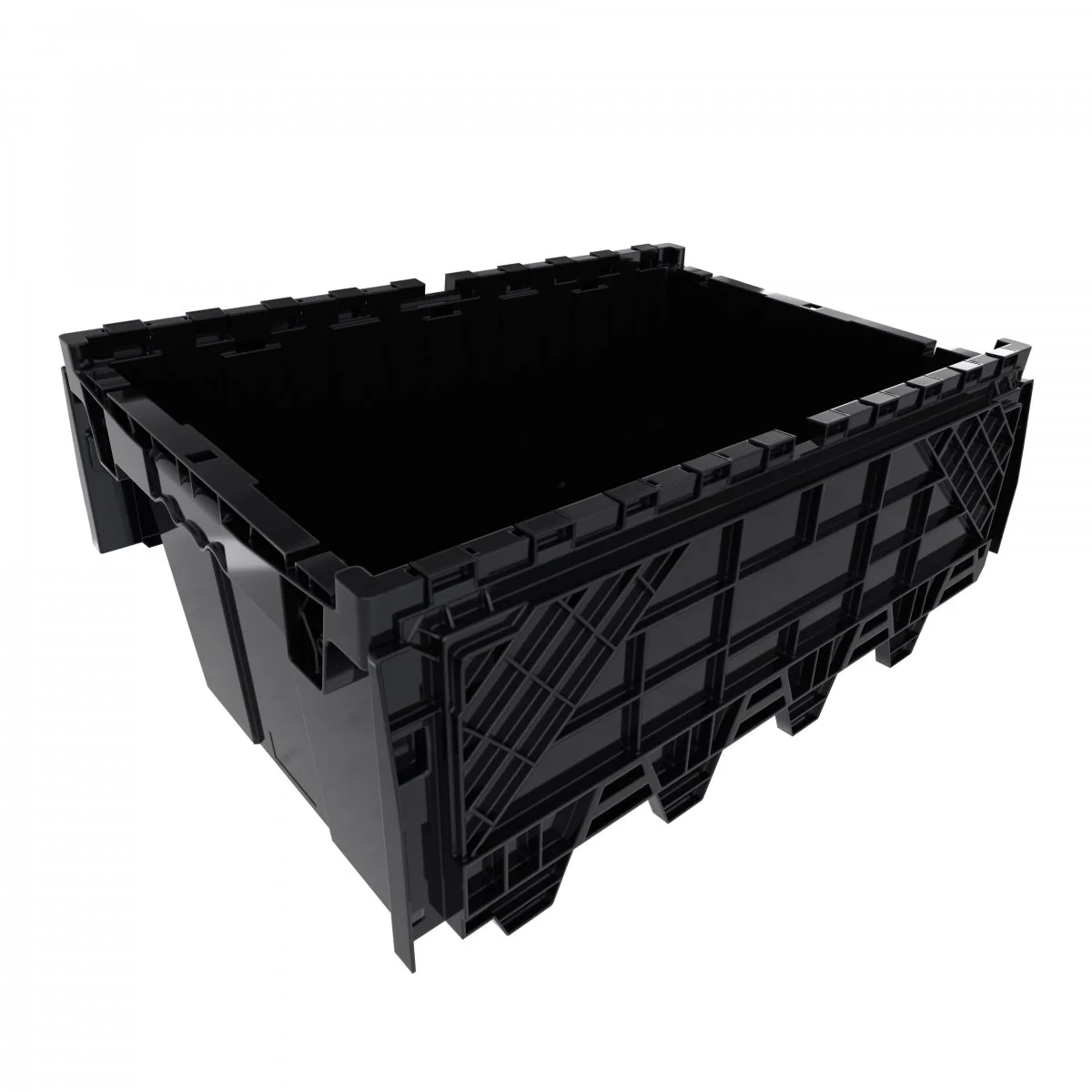 Heavy Duty 1.7 CU. FT / 12 Gallon Hinged Lid Plastic Tote Storage Container (Black, Blue, Grey, Green, Red) - Image 3