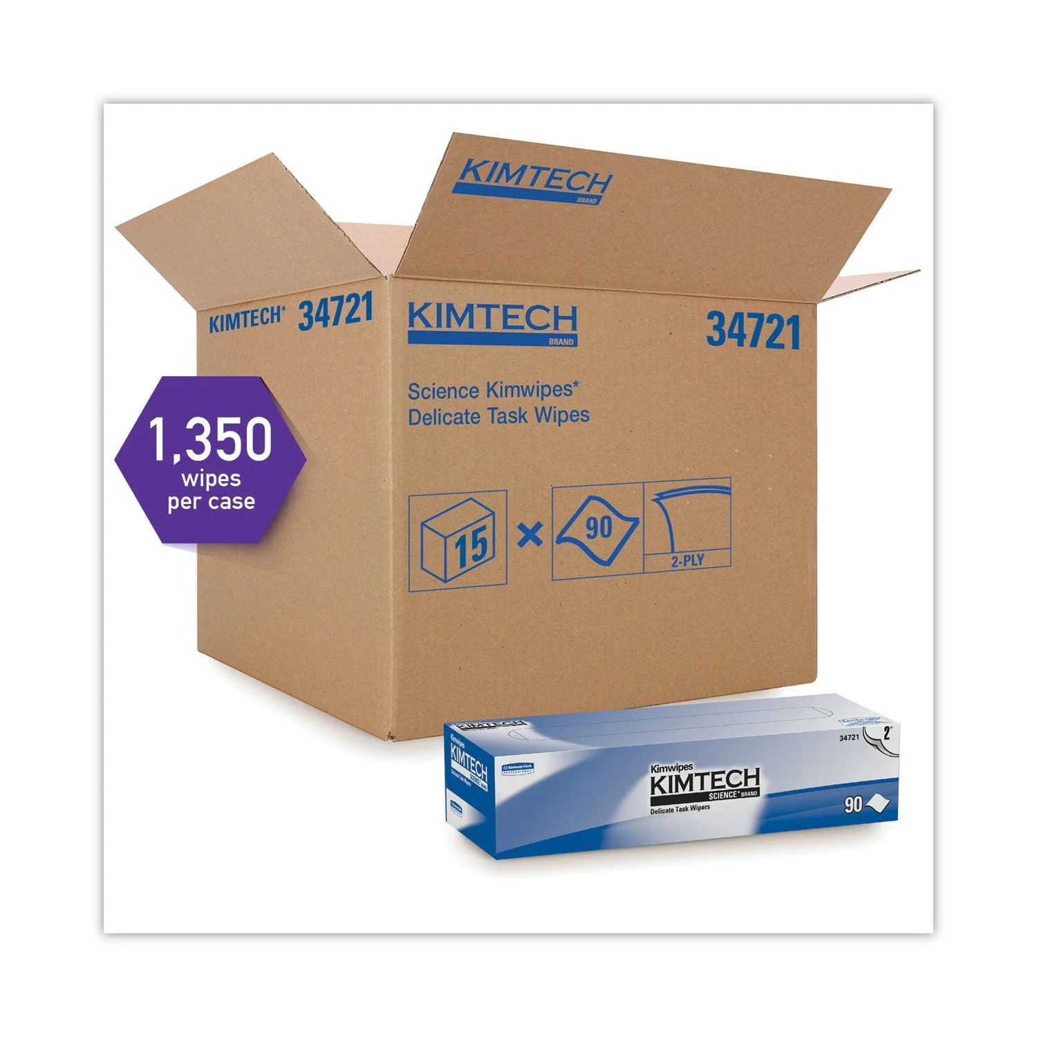 Kimtech 34721 Kimwipes Delicate Task Wipers 2-Ply, 14.7 x 16.6, 92/Box, 15 Boxes/Carton - Image 2