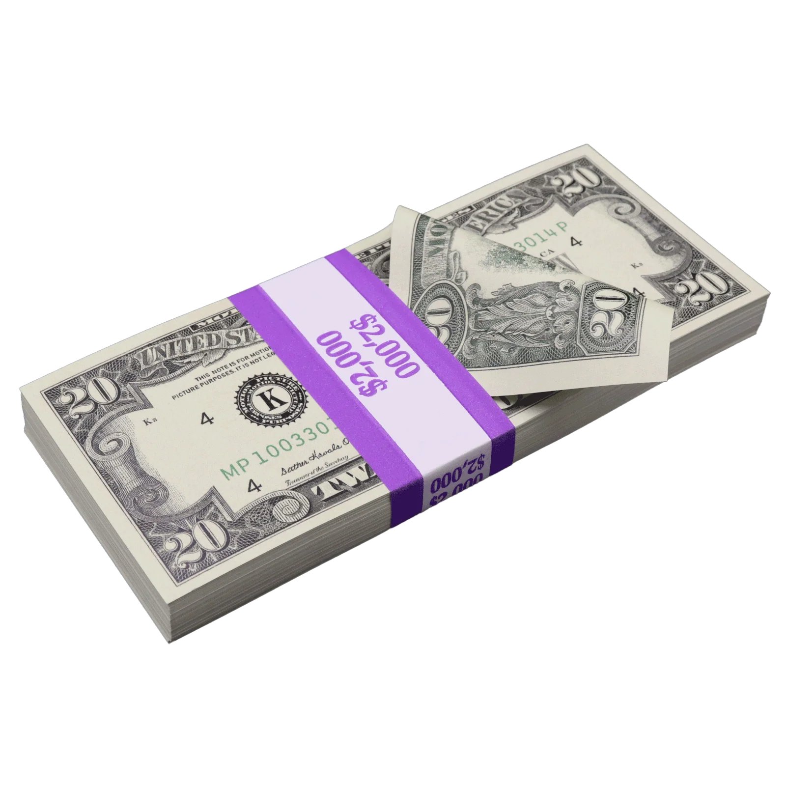 Money Prop - 1990 Series $20 Full Print $2,000 Stack - Image 2