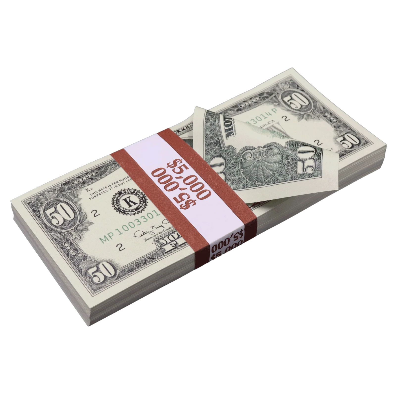 Money Prop - 1990 Series $50 Full Print $5,000 Stack - Image 2