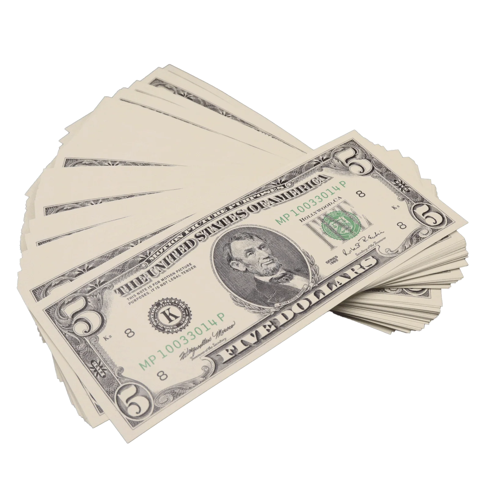 Money Prop - 1990 Series $5 Full Print $500 Stack - Image 3