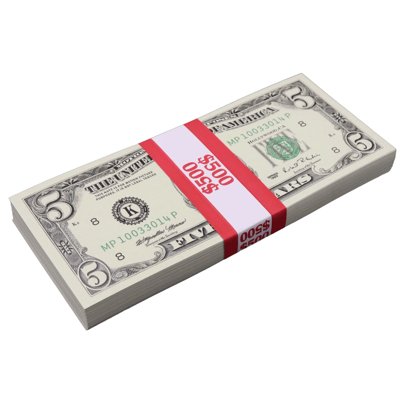 Money Prop - 1990 Series $5 Full Print $500 Stack - Image 5