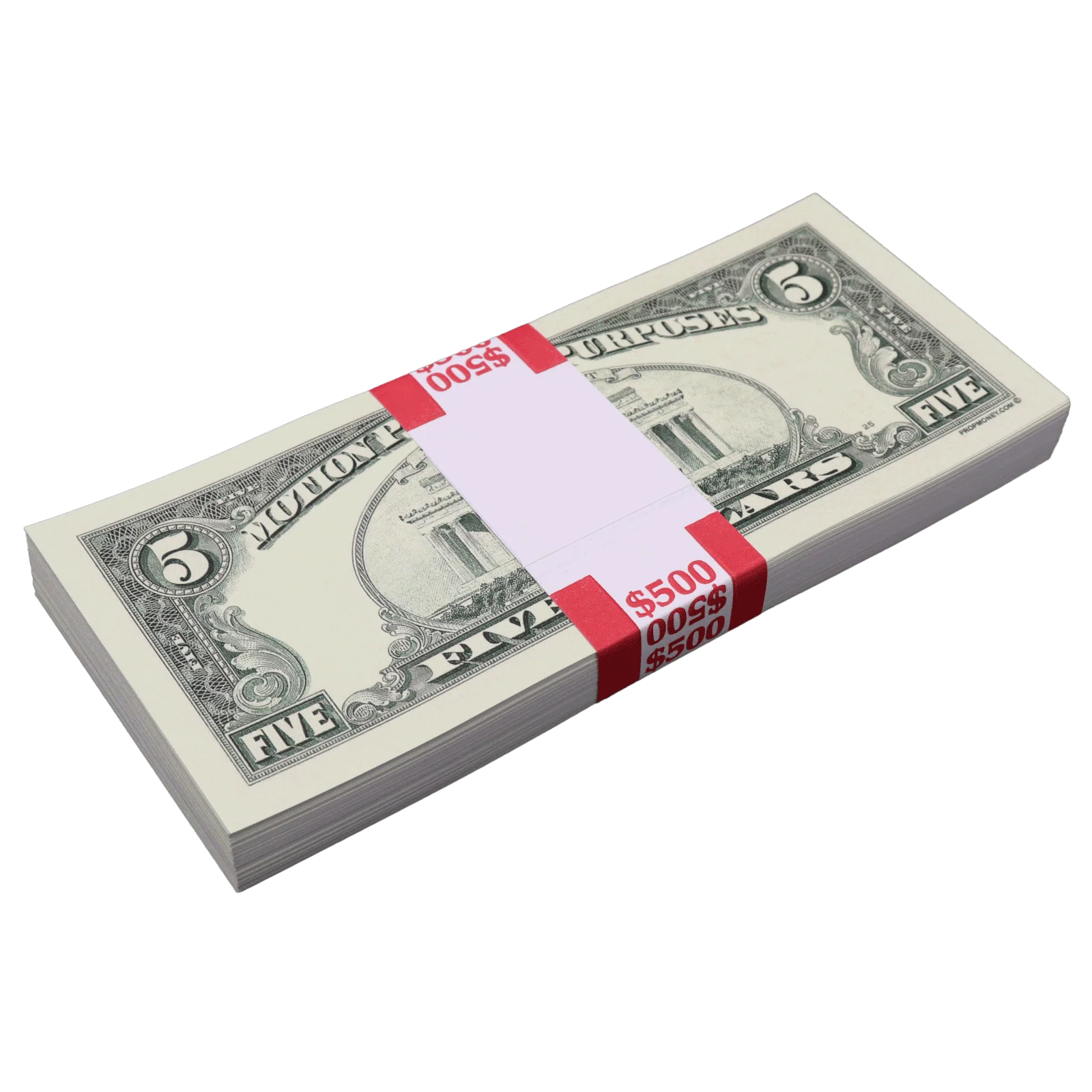 Money Prop - 1990 Series $5 Full Print $500 Stack - Image 6
