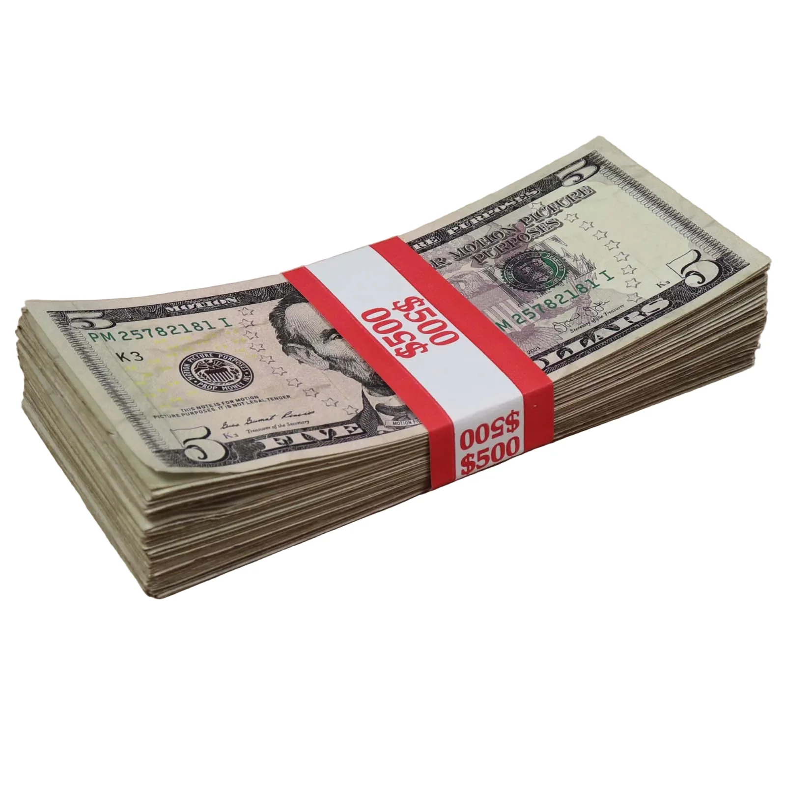 Money Prop - New Series $5 ✔️RealAged™ Full Print $500 Stack - Image 4