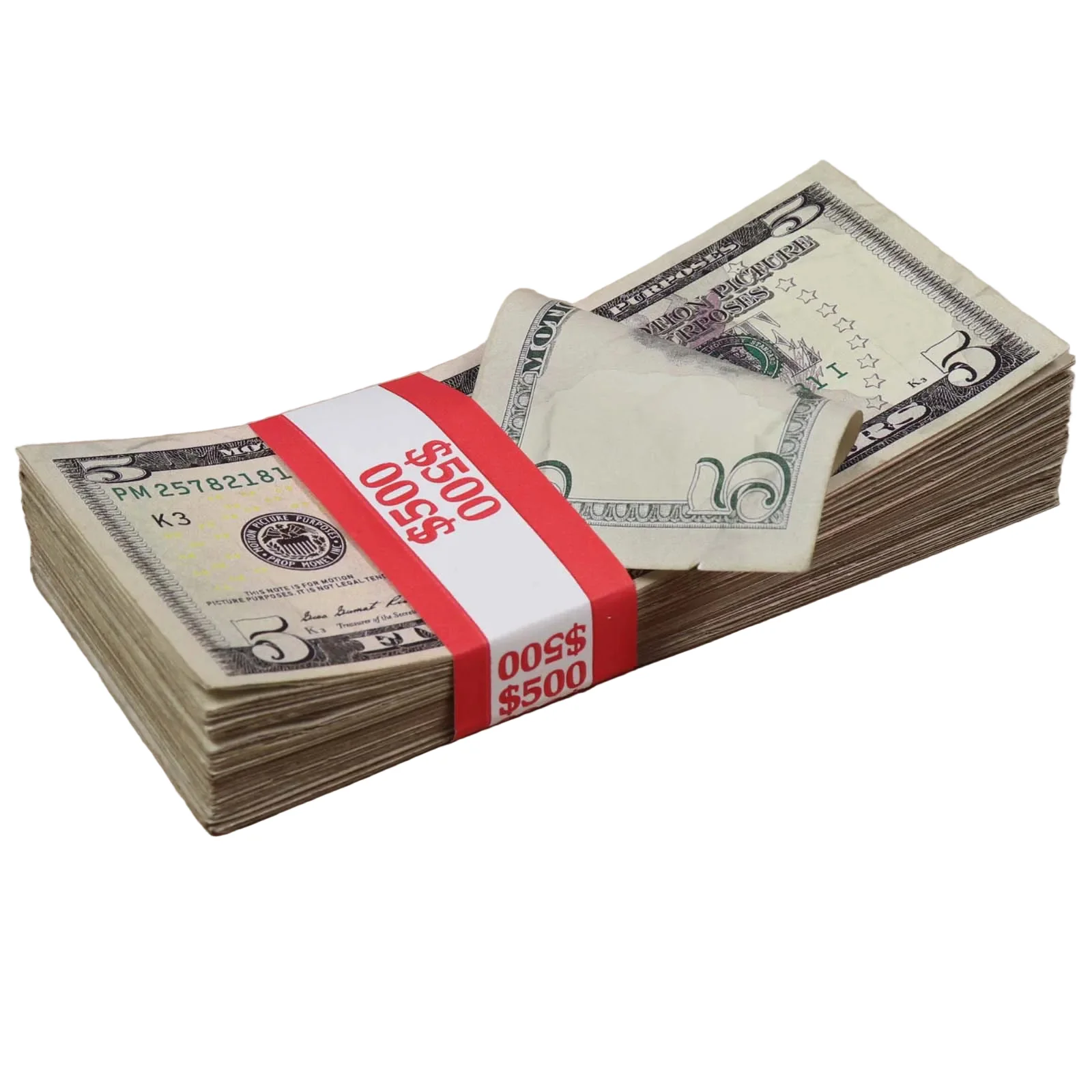 Money Prop - New Series $5 ✔️RealAged™ Full Print $500 Stack - Image 5