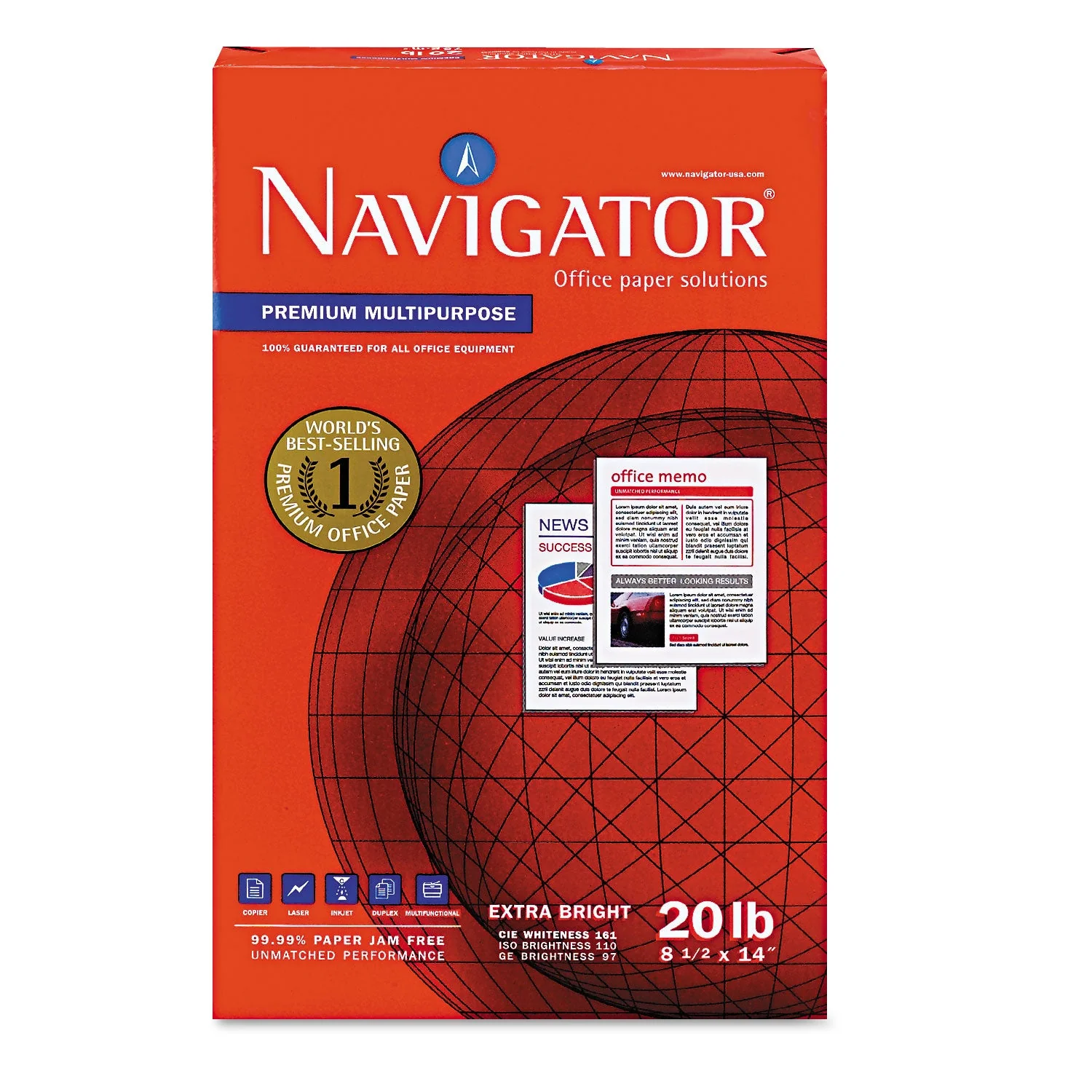 Navigator Premium Multipurpose Copy Paper, 97 Bright, 20 lb Bond Weight, 8.5 x 14, White, 500 Sheets/Ream, 10 Reams/Carton - Image 3