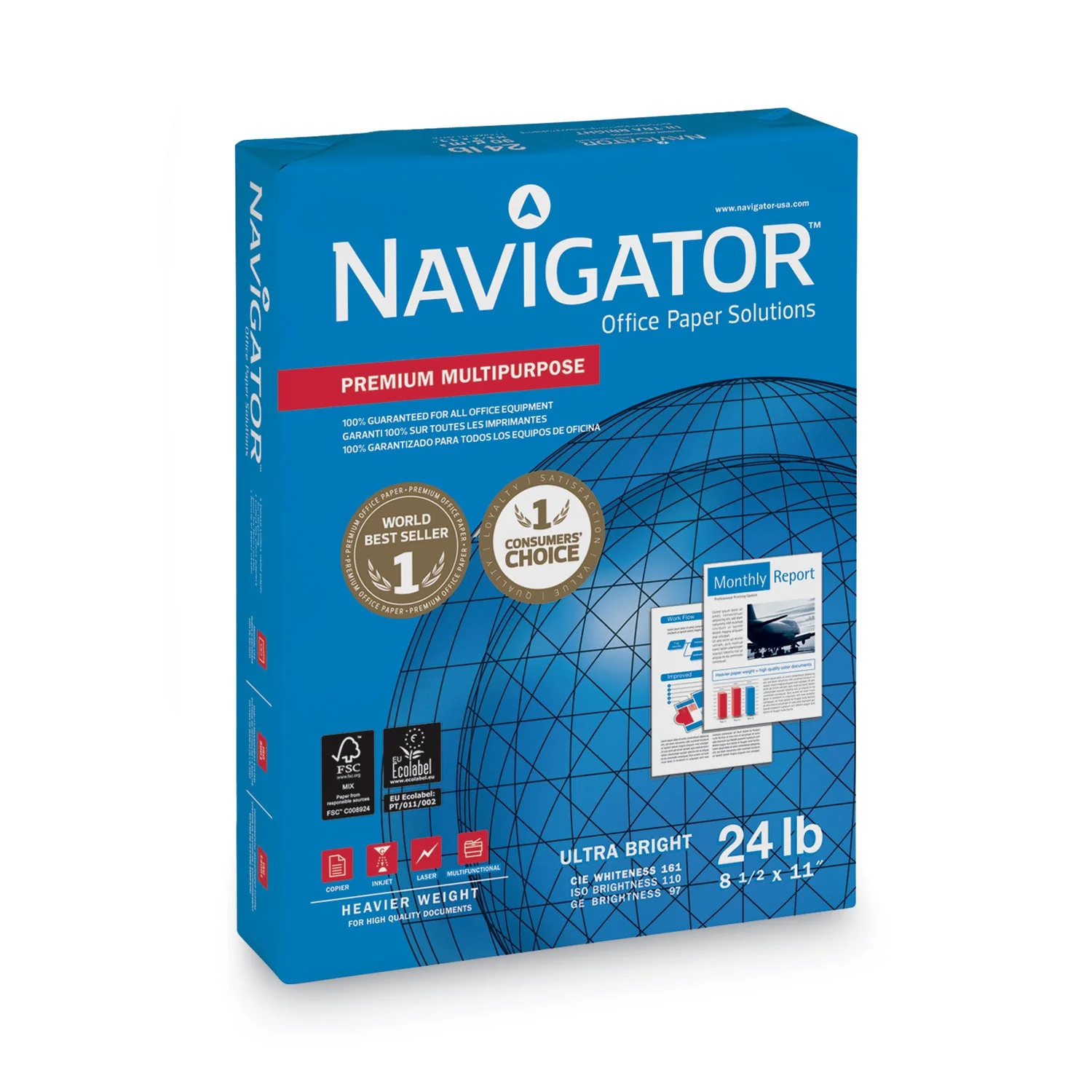 Navigator Premium Multipurpose Copy Paper, 97 Bright, 24 lb Bond Weight, 8.5 x 11, White, 500 Sheets/Ream, 10 Reams/Carton - Image 3