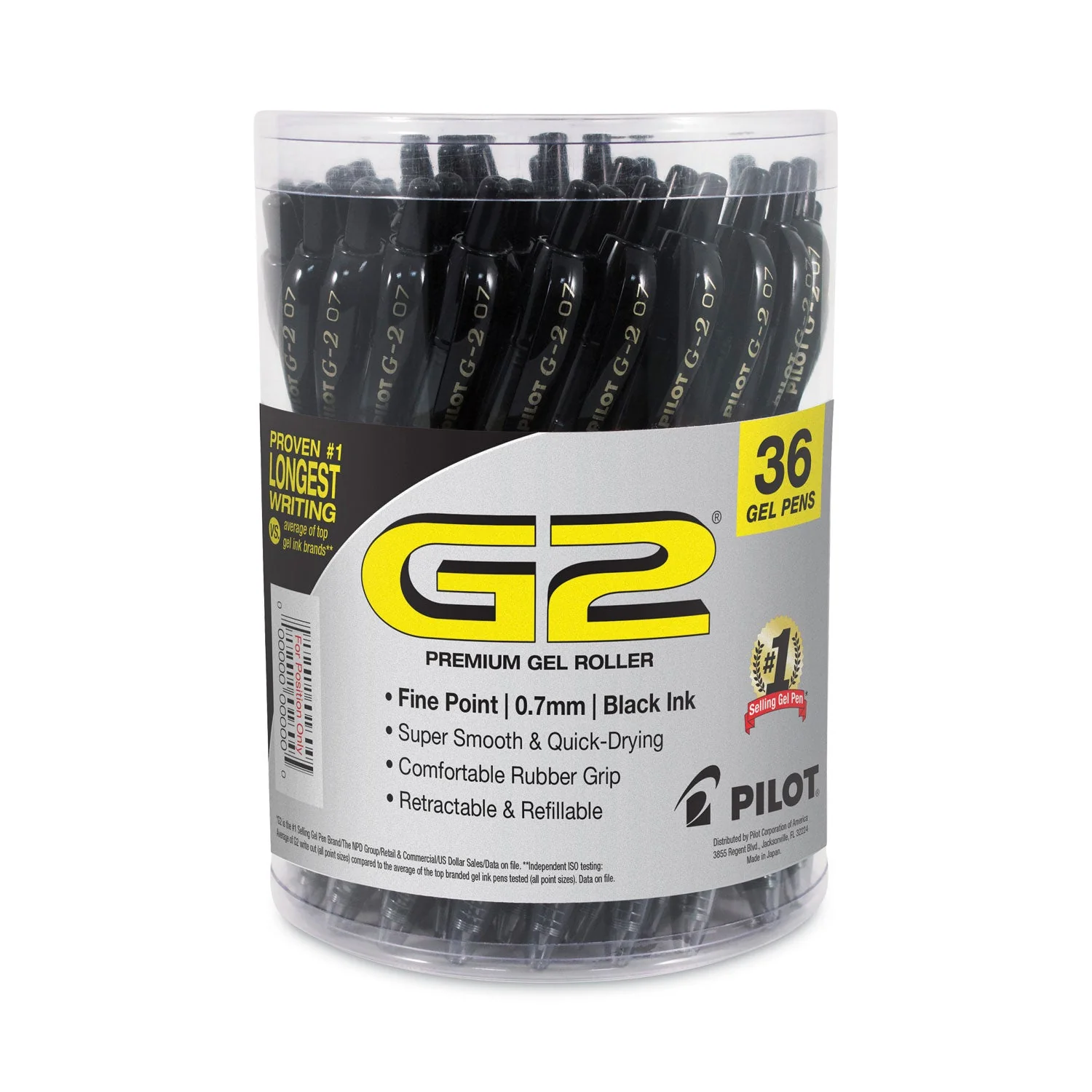 Pilot G2 Premium Gel Pen Convenience Pack, Retractable, Fine 0.7 mm, Black Ink, Black Barrel, 36/Pack - Image 2