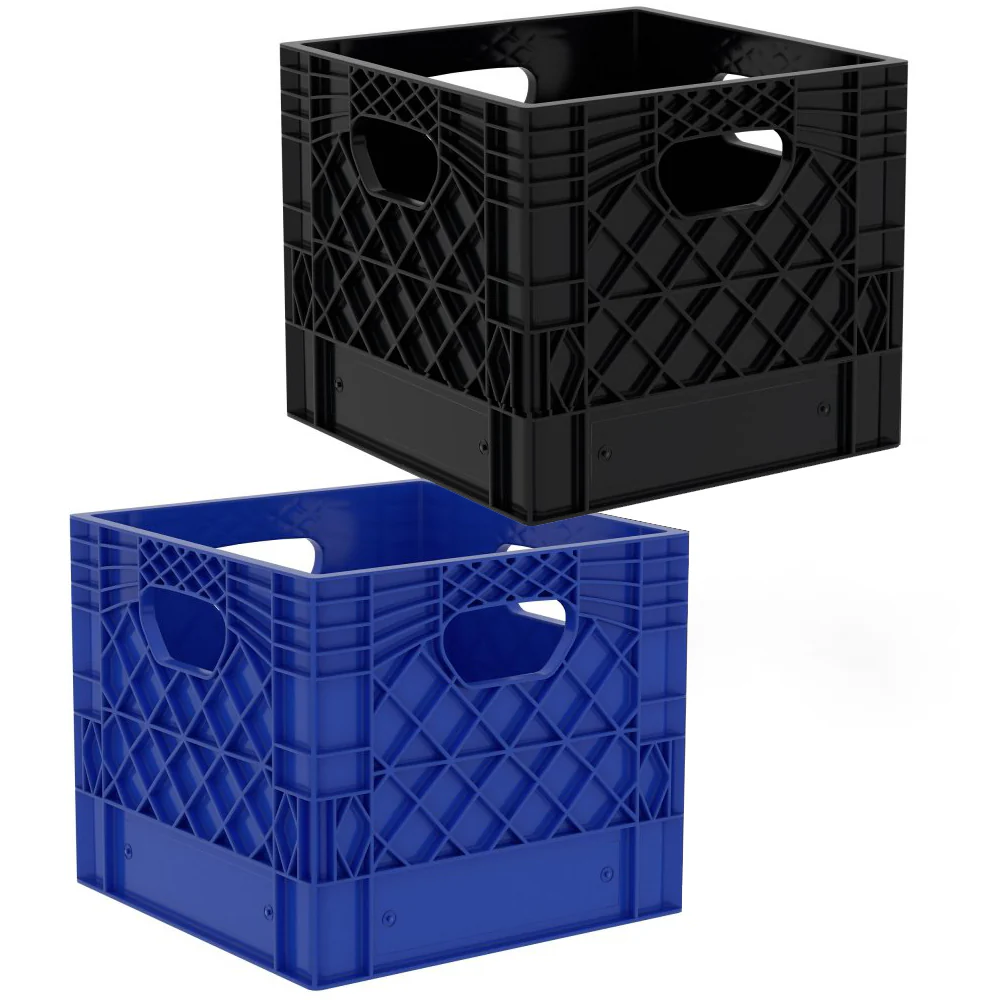 Plastic Grip Storage Square 16 Quart Closed Wall Milk Crate (Black, Blue) - Image 4