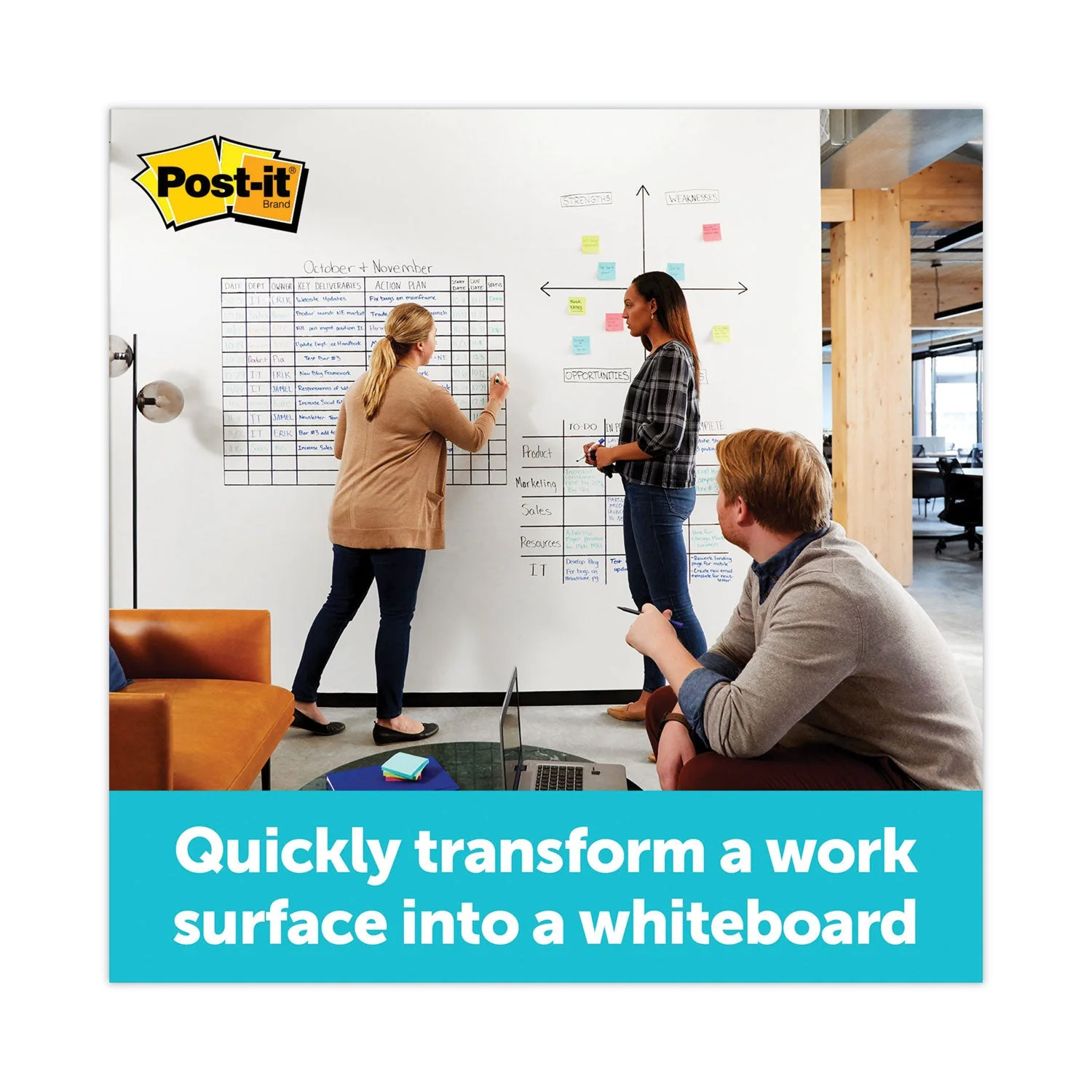 3M Post-it Dry Erase Surface, 50 ft x 4 ft, White - Image 7