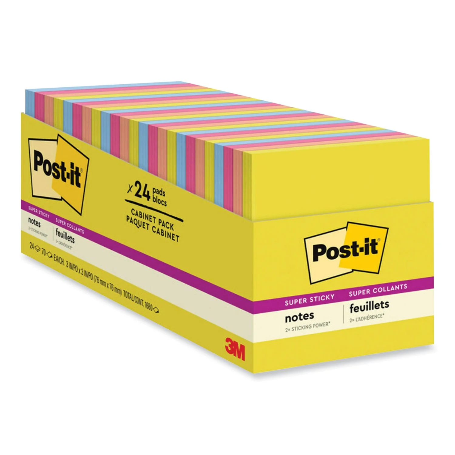 3M Post-it Note Pads in Summer Joy Collection Colors, 3" x 3", Summer Joy Collection Colors, 70 Sheets/Pad, 24 Pads/Pack - Image 2