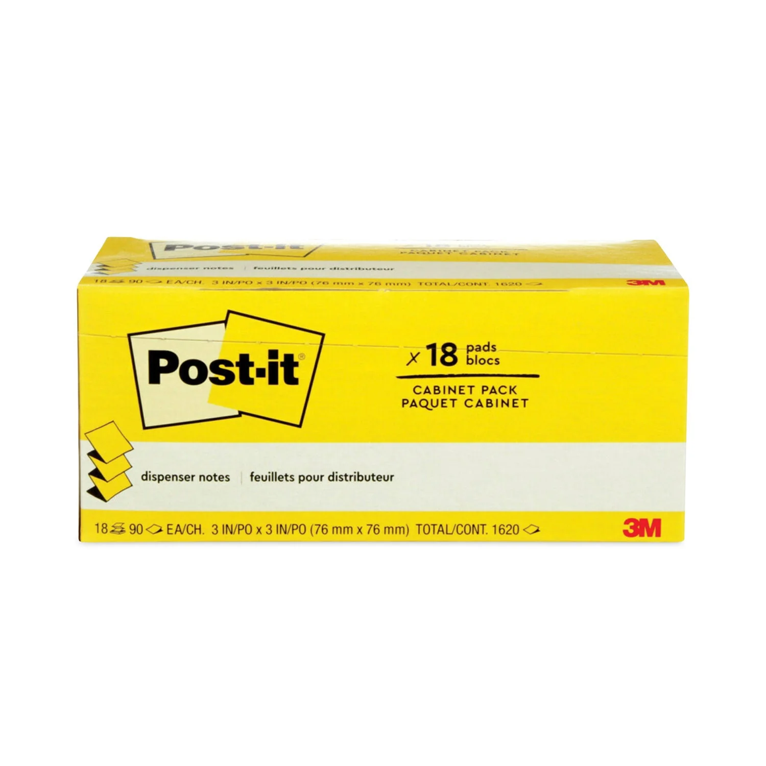 3M Post-it Original Canary Yellow Pop-up Refill Cabinet Pack, 3" x 3", Canary Yellow, 90 Sheets/Pad, 18 Pads/Pack - Image 2