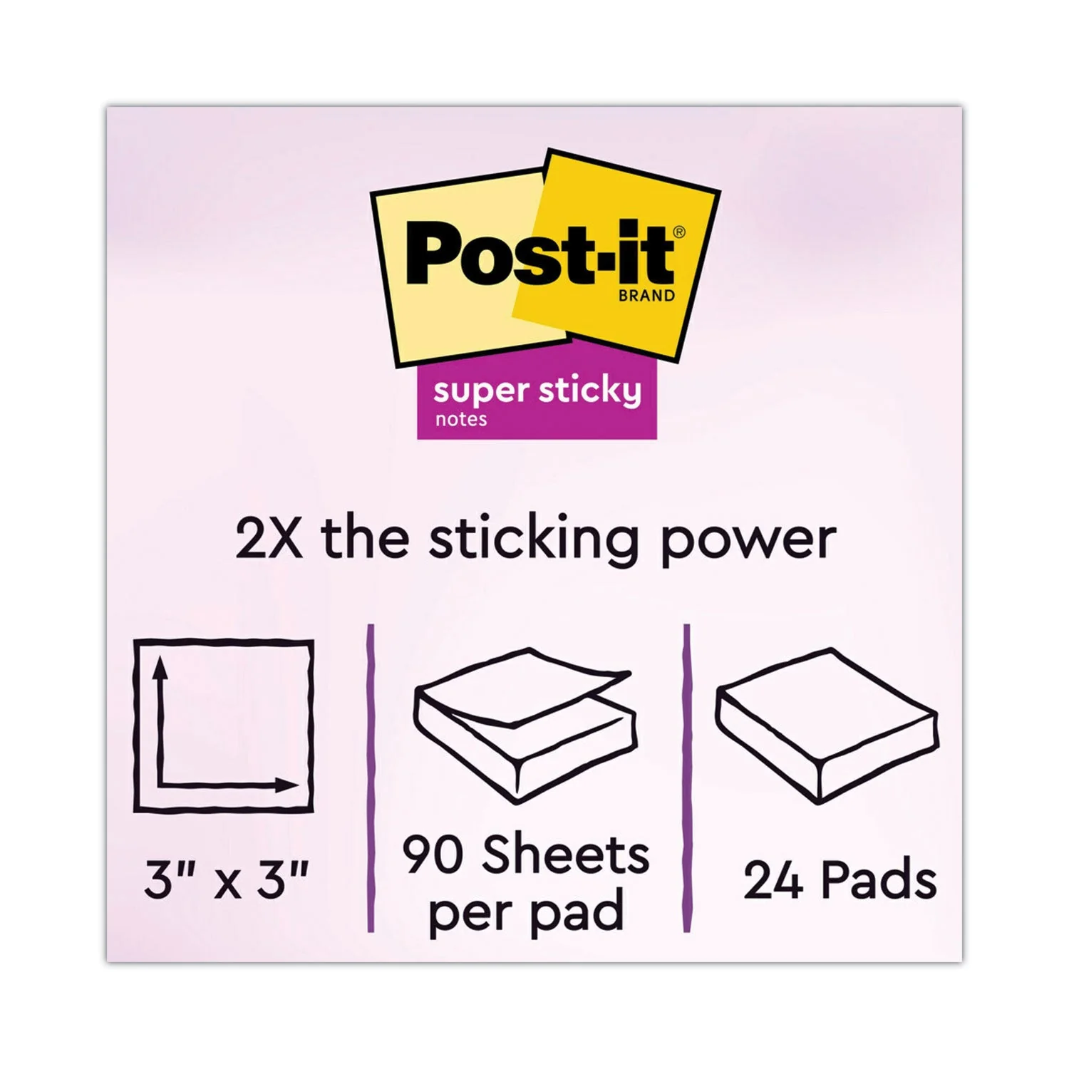3M Post-it Pads in Canary Yellow, Cabinet Pack, 3" x 3", 90 Sheets/Pad, 24 Pads/Pack - Image 2