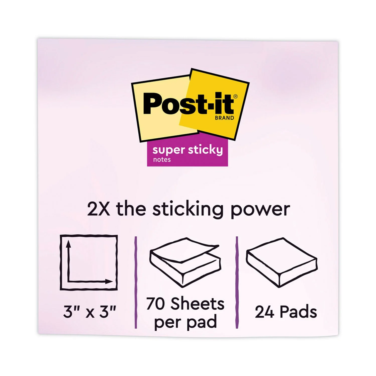 3M Post-it Pads in Energy Boost Collection Colors, Cabinet Pack, 3" x 3", 70 Sheets/Pad, 24 Pads/Pack - Image 2