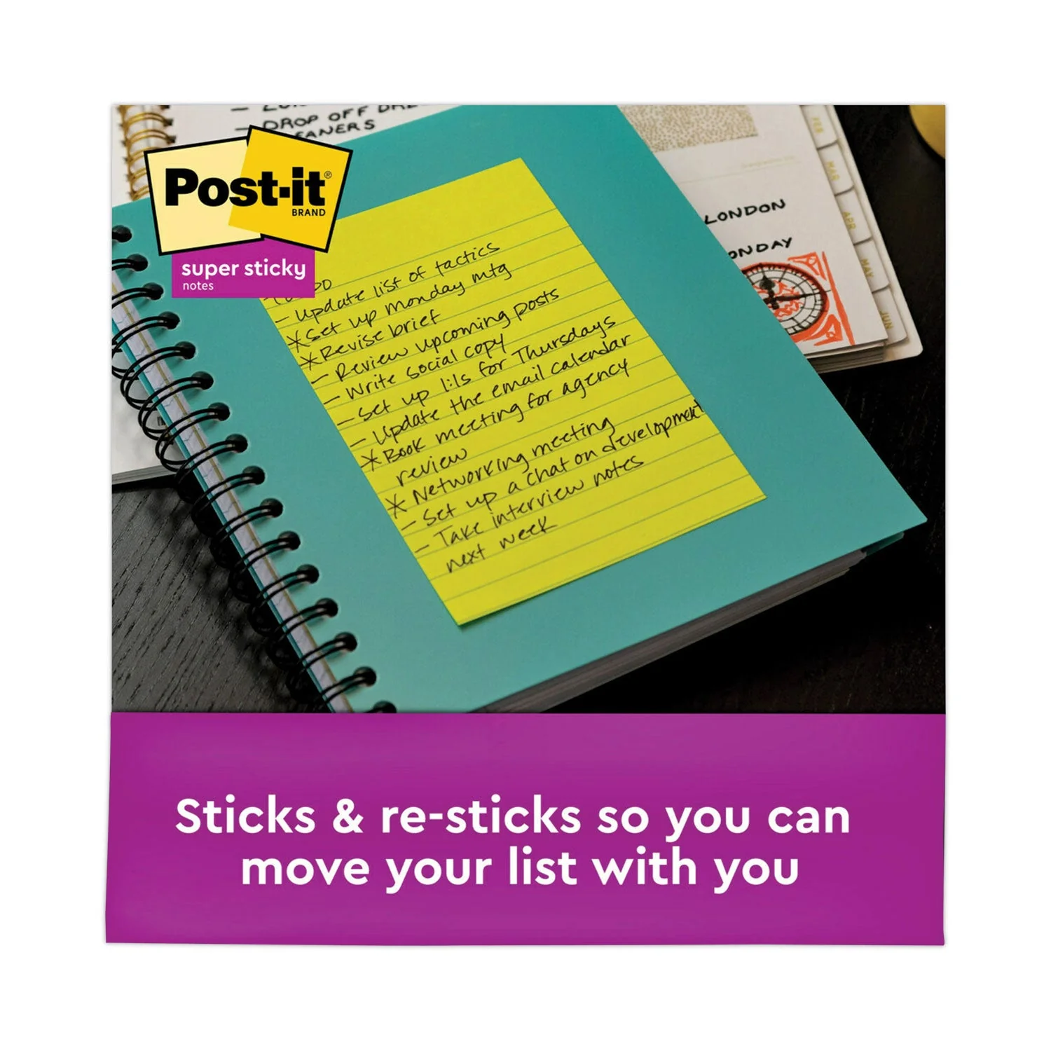 Post-it Pads in Energy Boost Collection Colors, Note Ruled, 4" x 6", 45 Sheets/Pad, 24 Pads/Pack - Image 2