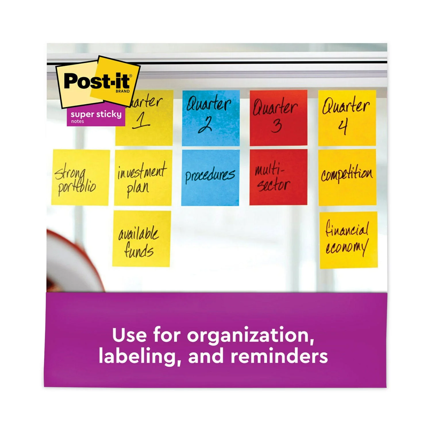 3M Post-it Pads in Playful Primary Collection Colors, 3" x 3", 90 Sheets/Pad, 12 Pads/Pack - Image 4