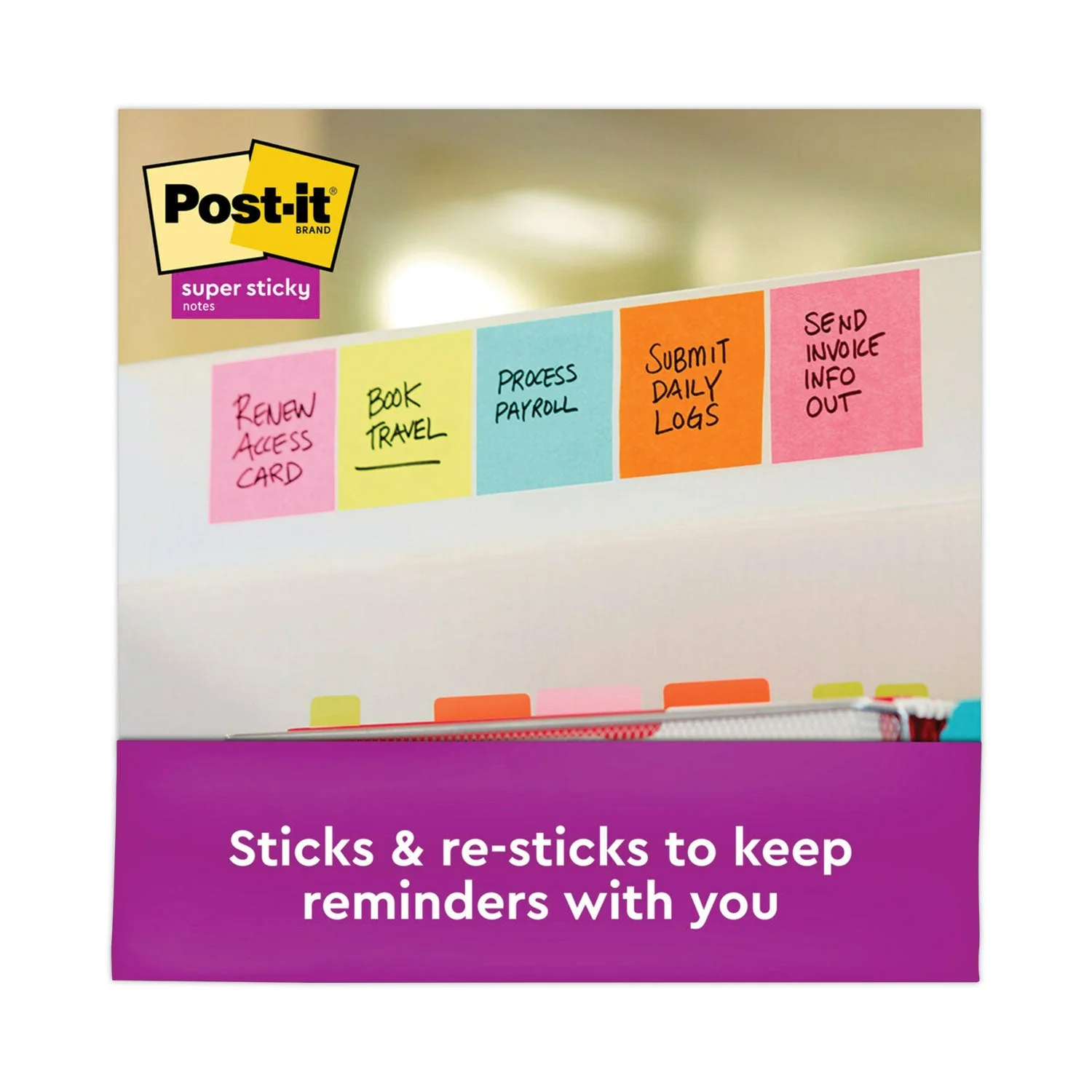 3M Post-it Self-Stick Notes Office Pack, 3" x 3", Supernova Neons Collection Colors, 90 Sheets/Pad, 24 Pads/Pack - Image 3