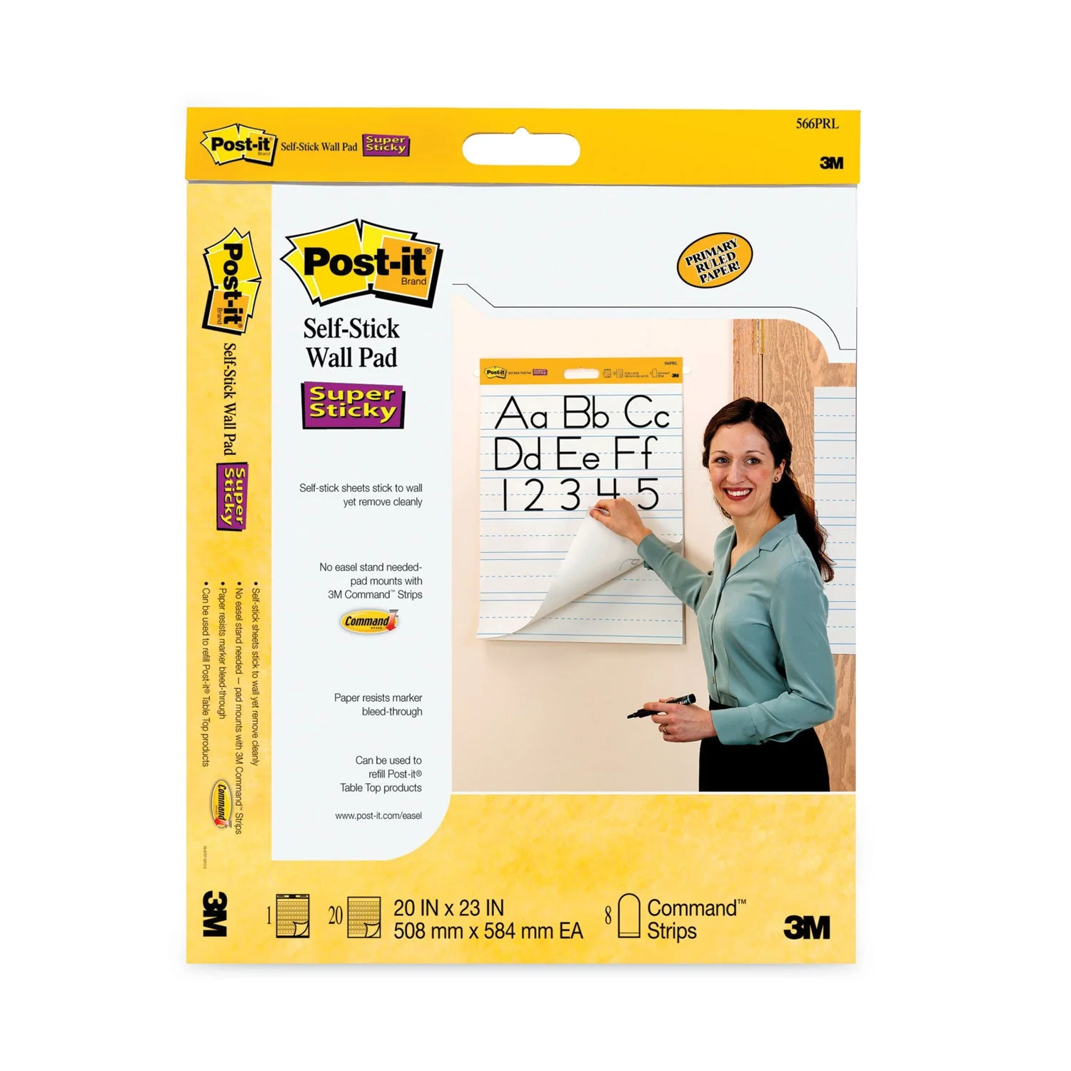 3M Post-it Self-Stick Wall Pad, Manuscript Format (Primary 3" Rule), 20 x 23, White, 20 Sheets, 2/Pack - Image 3