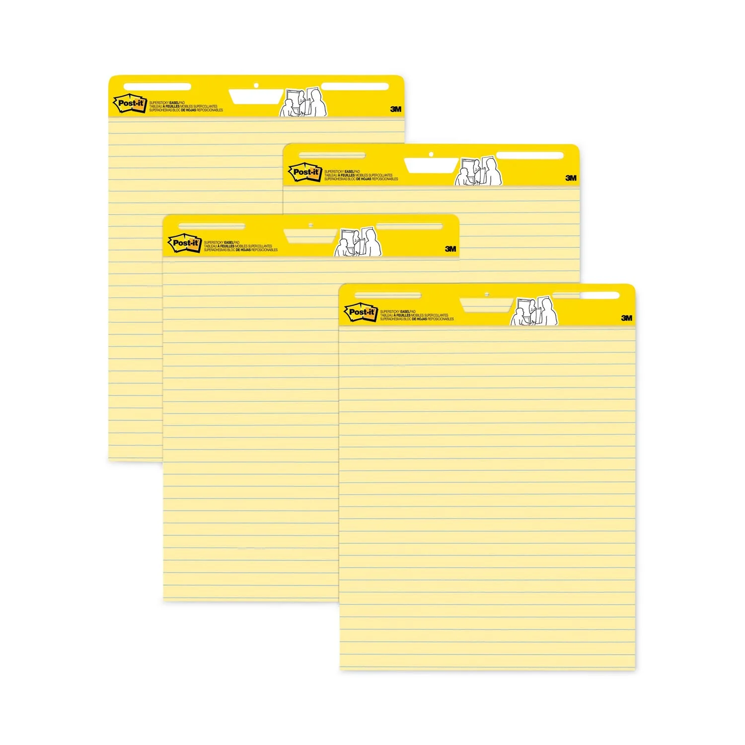 3M Post-it Vertical-Orientation Self-Stick Easel Pad Value Pack, Presentation Format (1.5" Rule), 25 x 30, Yellow, 30 Sheets, 4/Carton - Image 2