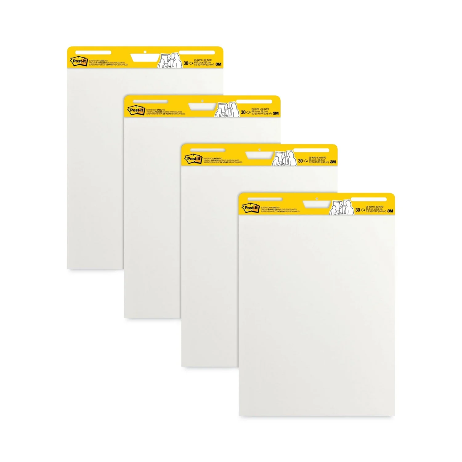 3M Post-it Vertical-Orientation Self-Stick Easel Pad Value Pack, Unruled, 25 x 30, White, 30 Sheets, 4/Carton - Image 2