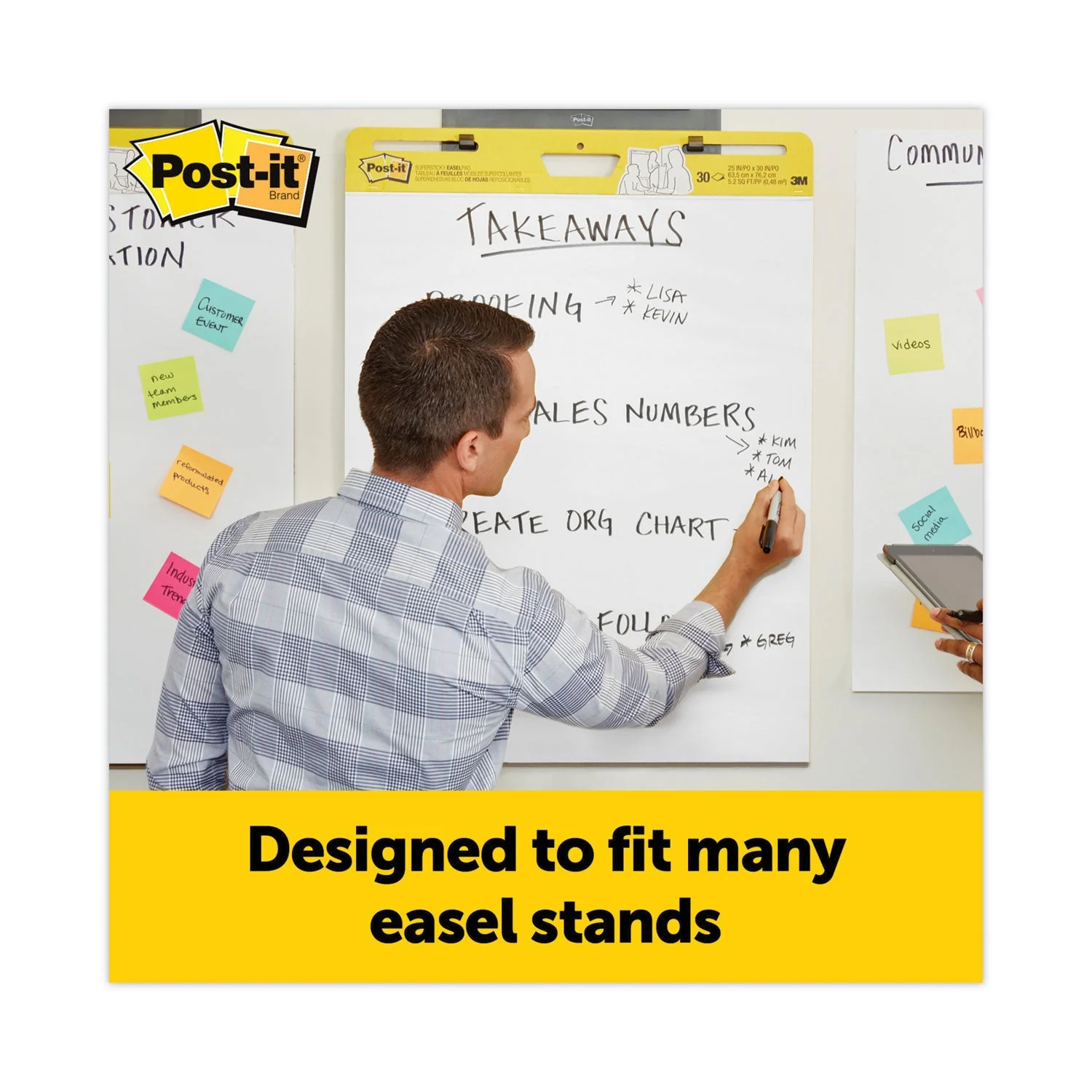 3M Post-it Vertical-Orientation Self-Stick Easel Pad Value Pack, Unruled, 25 x 30, White, 30 Sheets, 4/Carton - Image 5