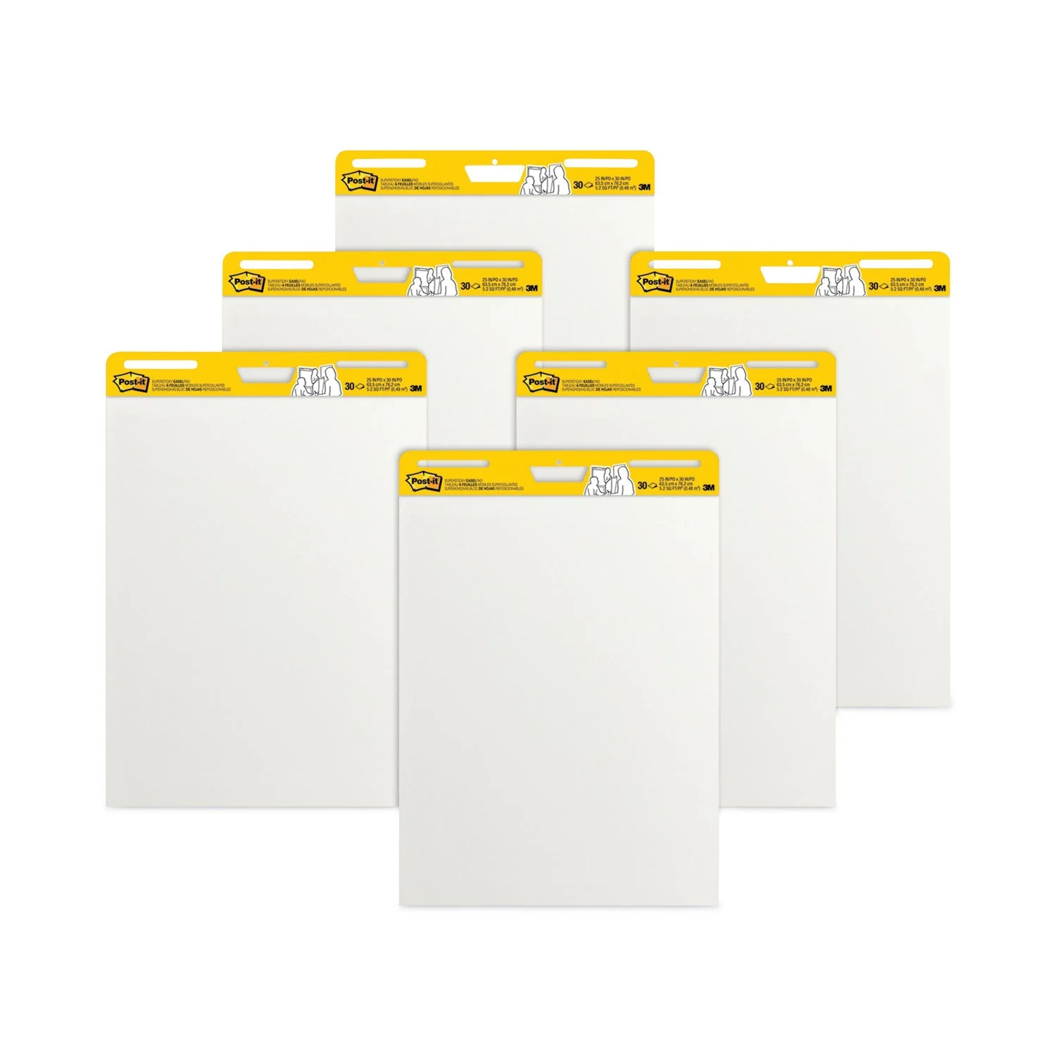 3M Post-it Vertical-Orientation Self-Stick Easel Pad Value Pack, Unruled, 25 x 30, White, 30 Sheets, 6/Carton - Image 2