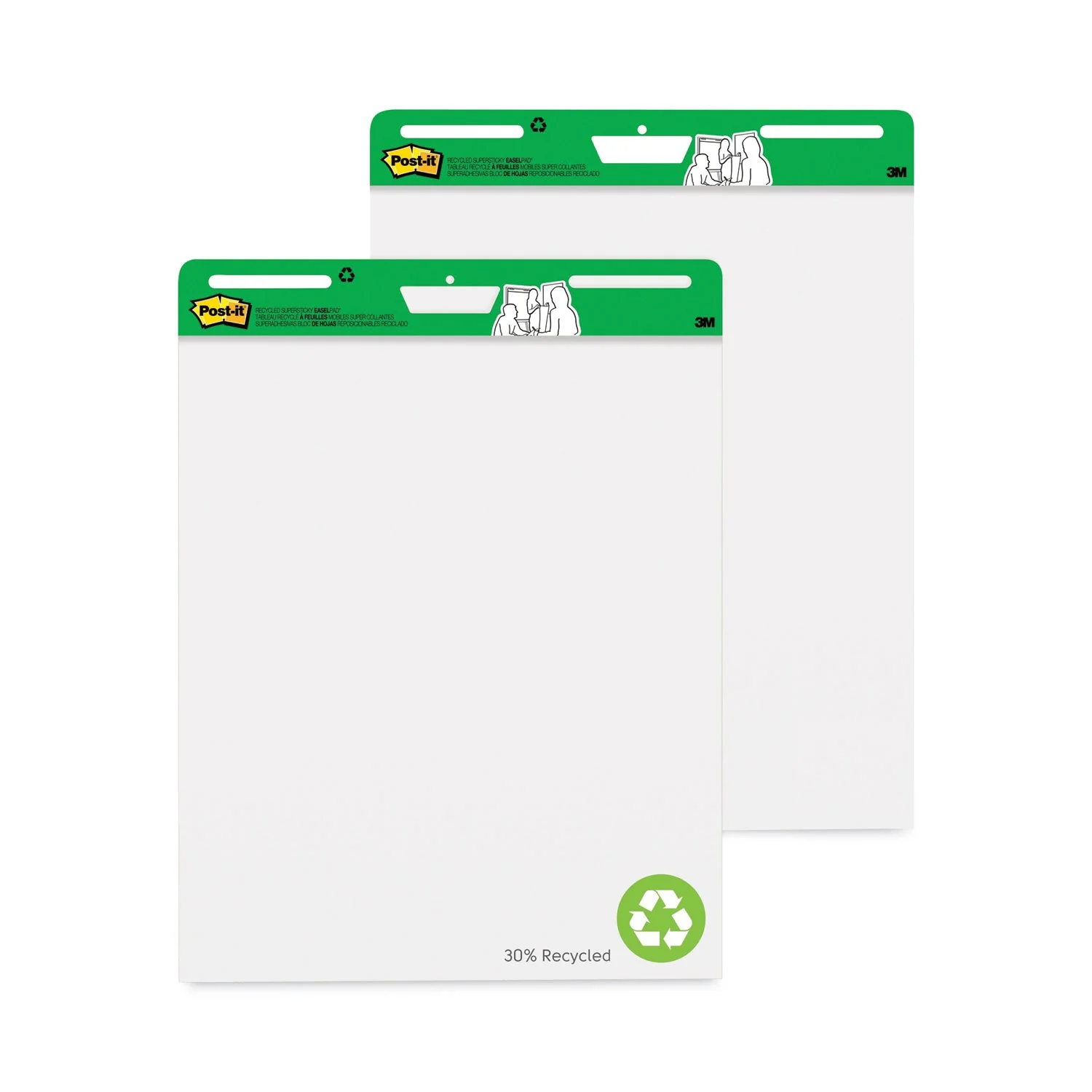 3M Post-it Vertical-Orientation Self-Stick Easel Pads, Green Headband, Unruled, 25 x 30, White, 30 Sheets, 2/Carton - Image 2