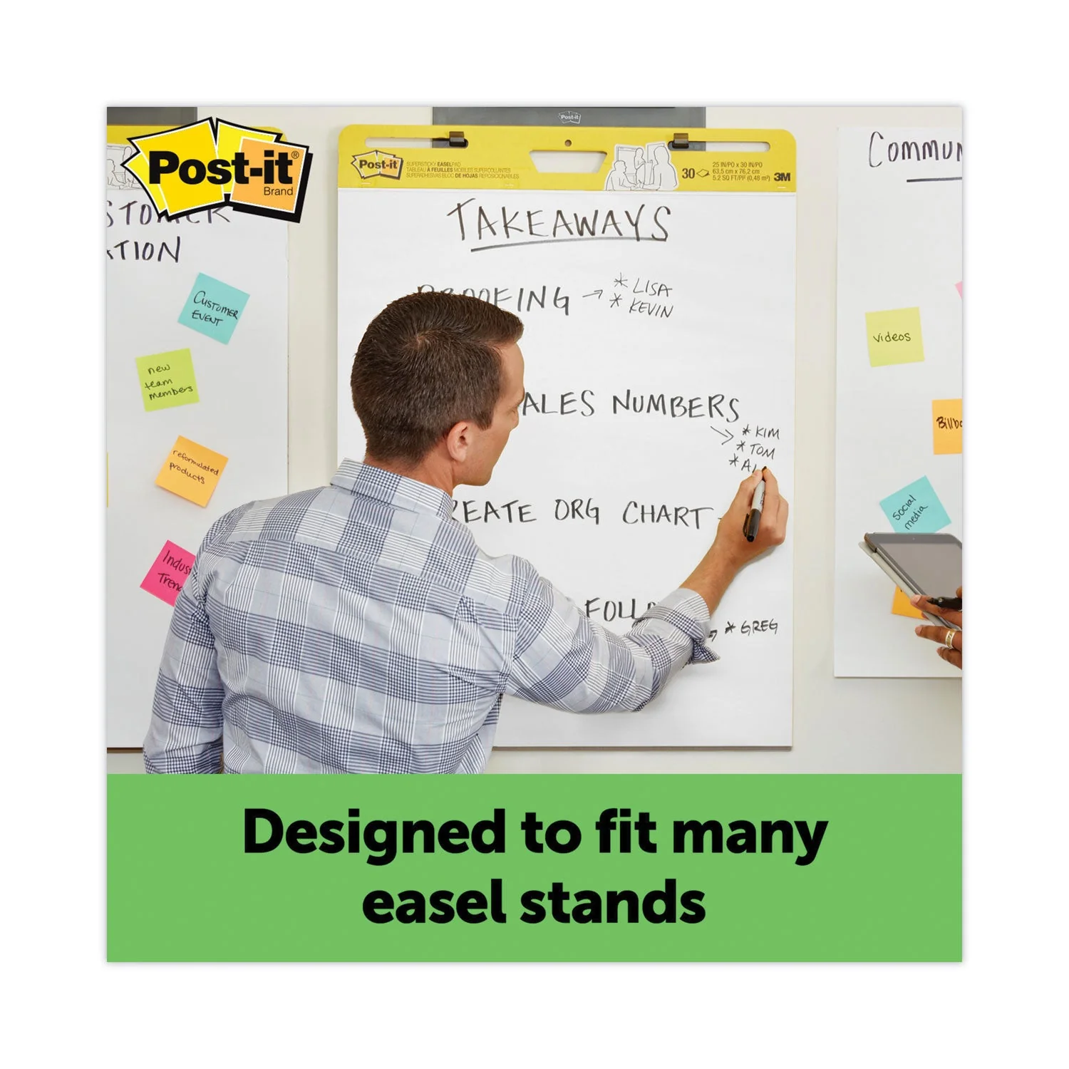 3M Post-it Vertical-Orientation Self-Stick Easel Pads, Green Headband, Unruled, 25 x 30, White, 30 Sheets, 2/Carton - Image 3