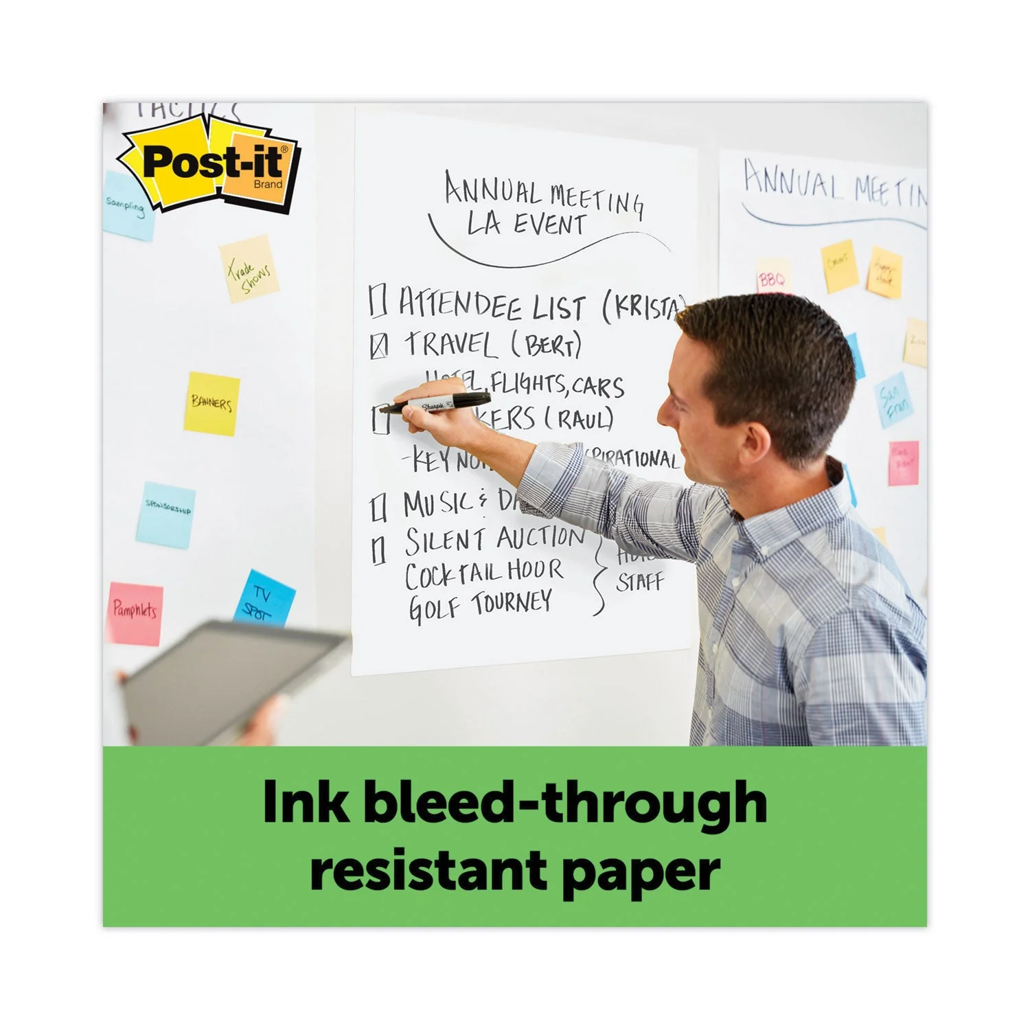 3M Post-it Vertical-Orientation Self-Stick Easel Pads, Green Headband, Unruled, 25 x 30, White, 30 Sheets, 2/Carton - Image 4