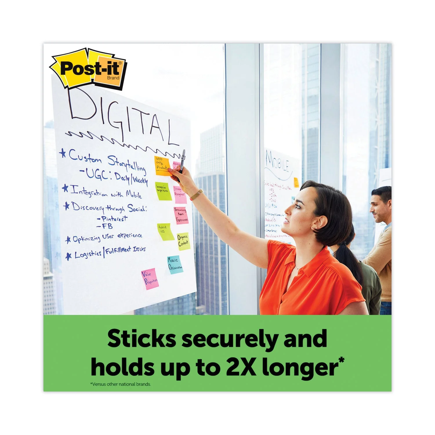 3M Post-it Vertical-Orientation Self-Stick Easel Pads, Green Headband, Unruled, 25 x 30, White, 30 Sheets, 2/Carton - Image 5