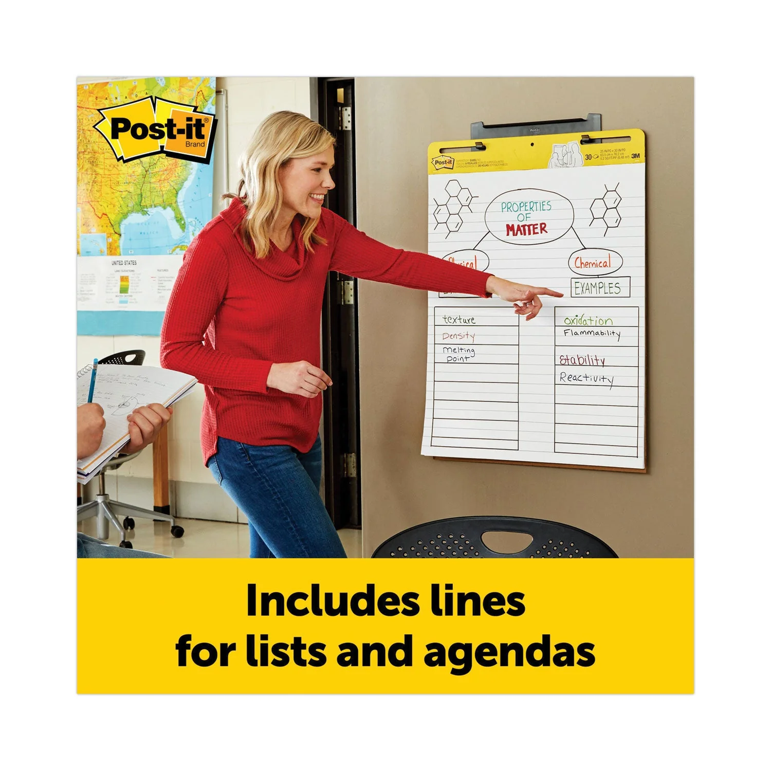 3M Post-it Vertical-Orientation Self-Stick Easel Pads, Presentation Format (1.5" Rule), 25 x 30, White, 30 Sheets, 2/Pack - Image 5