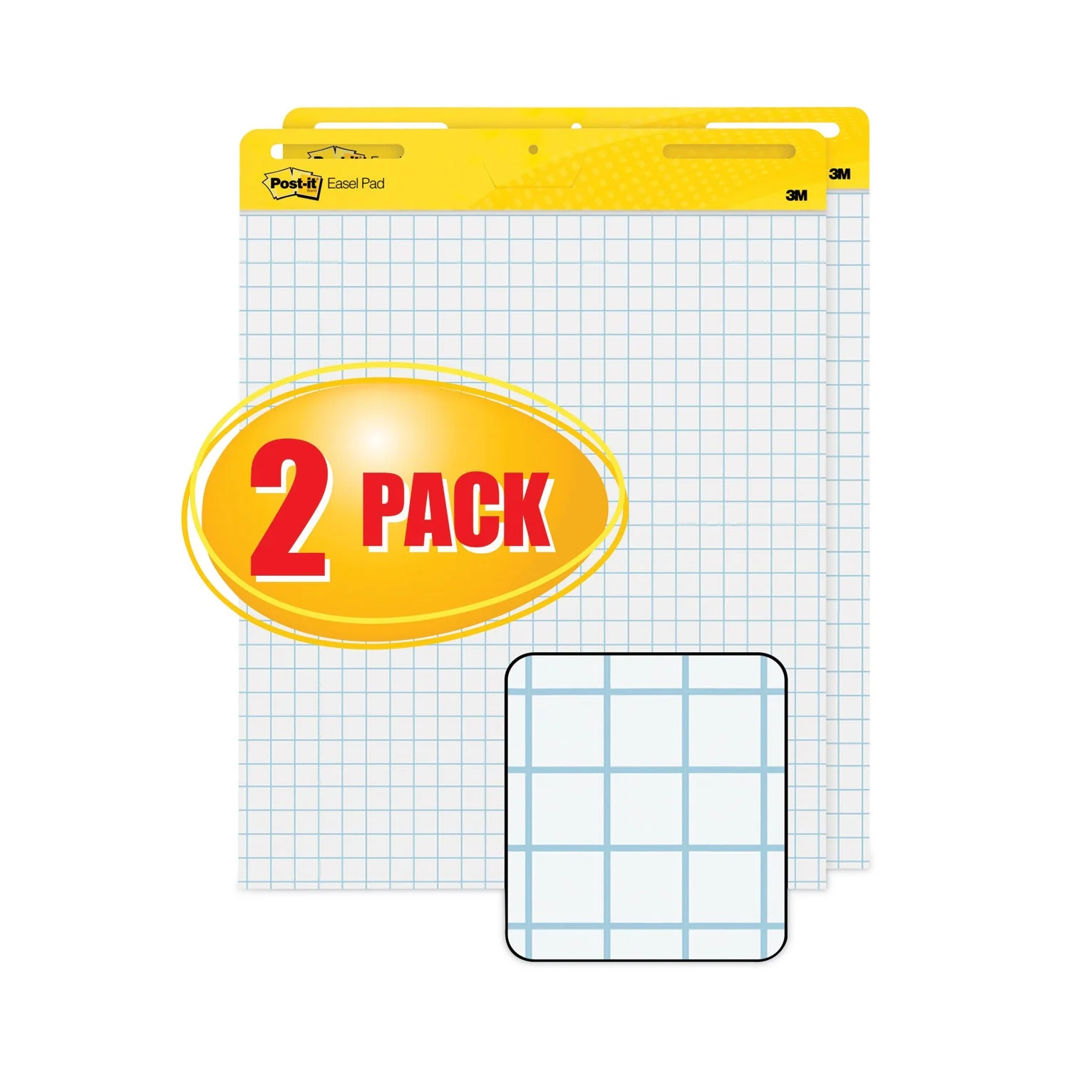 3M Post-it Vertical-Orientation Self-Stick Easel Pads, Quadrille Rule (1 sq/in), 25 x 30, White, 30 Sheets, 2/Carton - Image 2